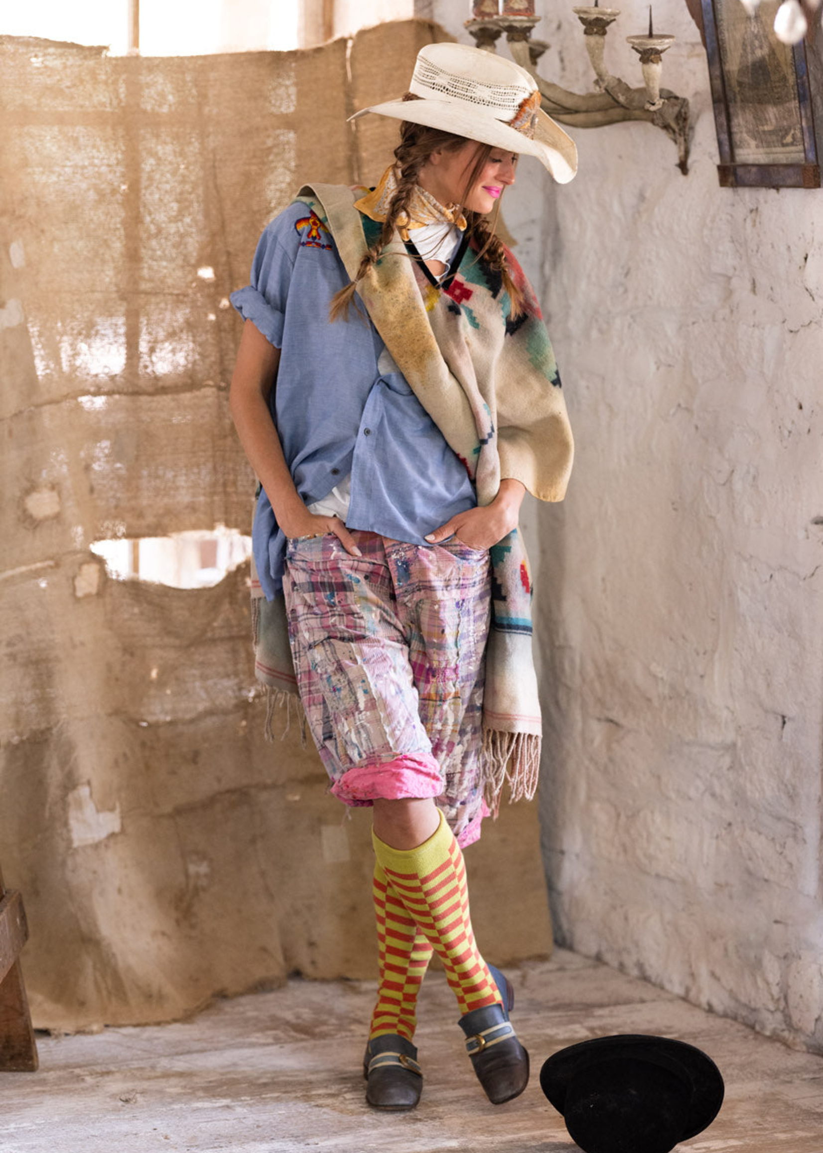 Magnolia Pearl Patchwork Miner Shorts 036 Madras Pink