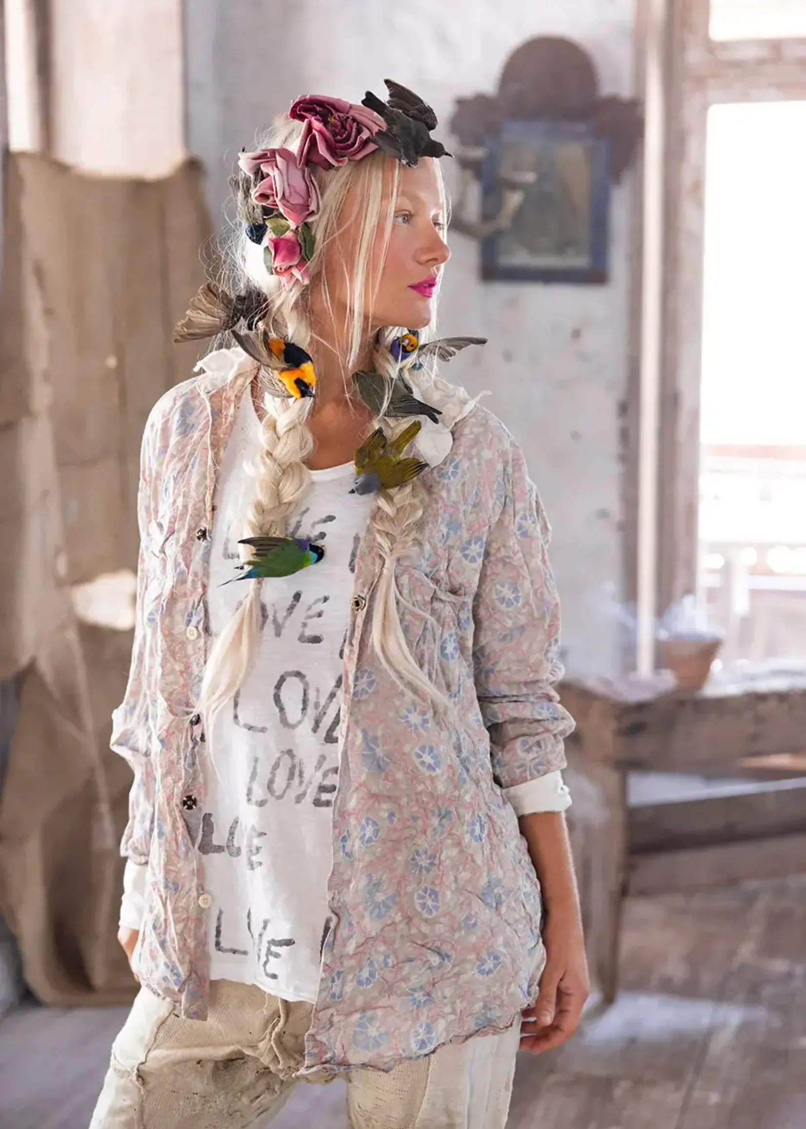Magnolia Pearl Poplin Collar Boyfriend Shirt Top 943 Floraison One Size