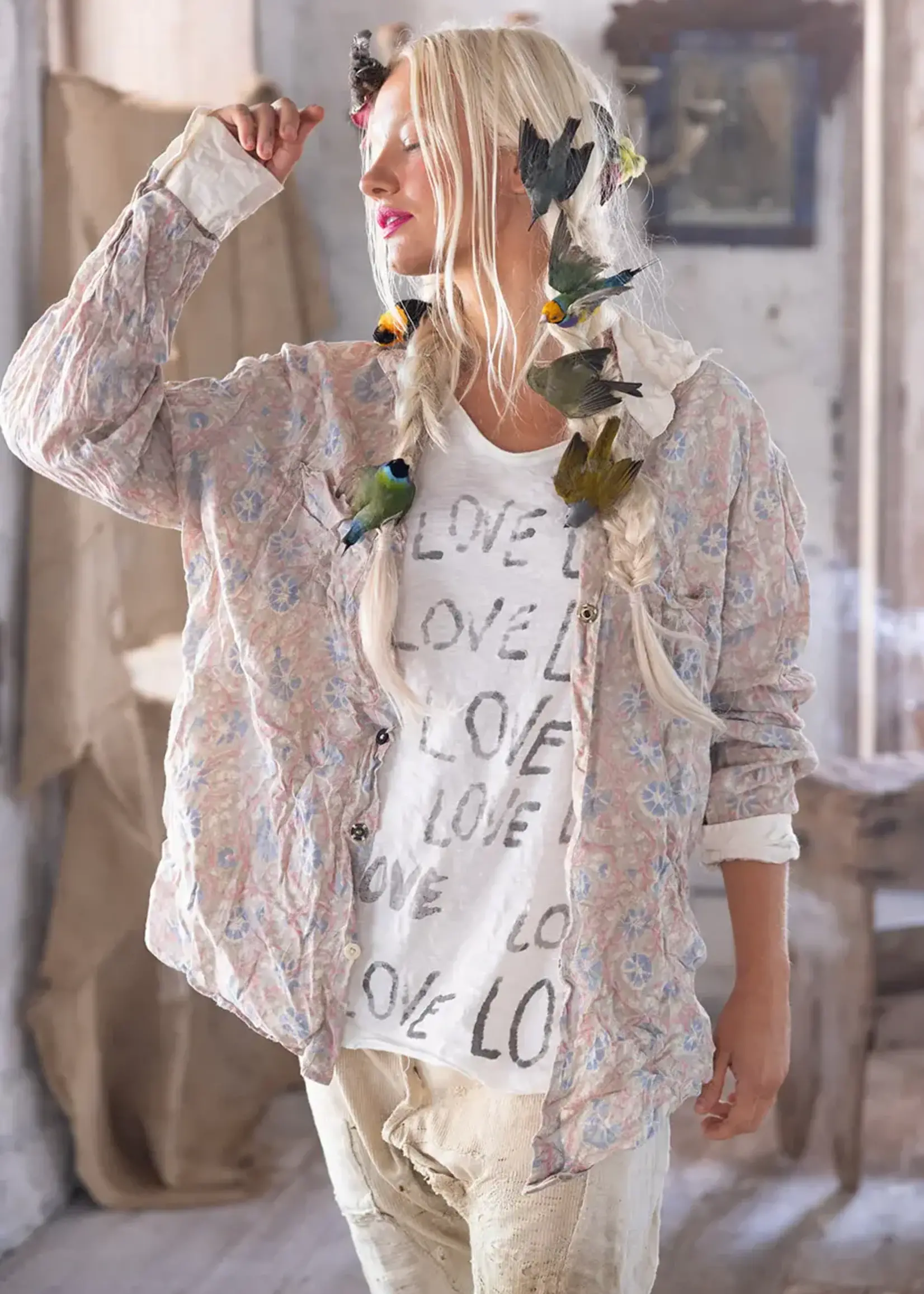 Magnolia Pearl Poplin Collar Boyfriend Shirt Top 943 Floraison One Size