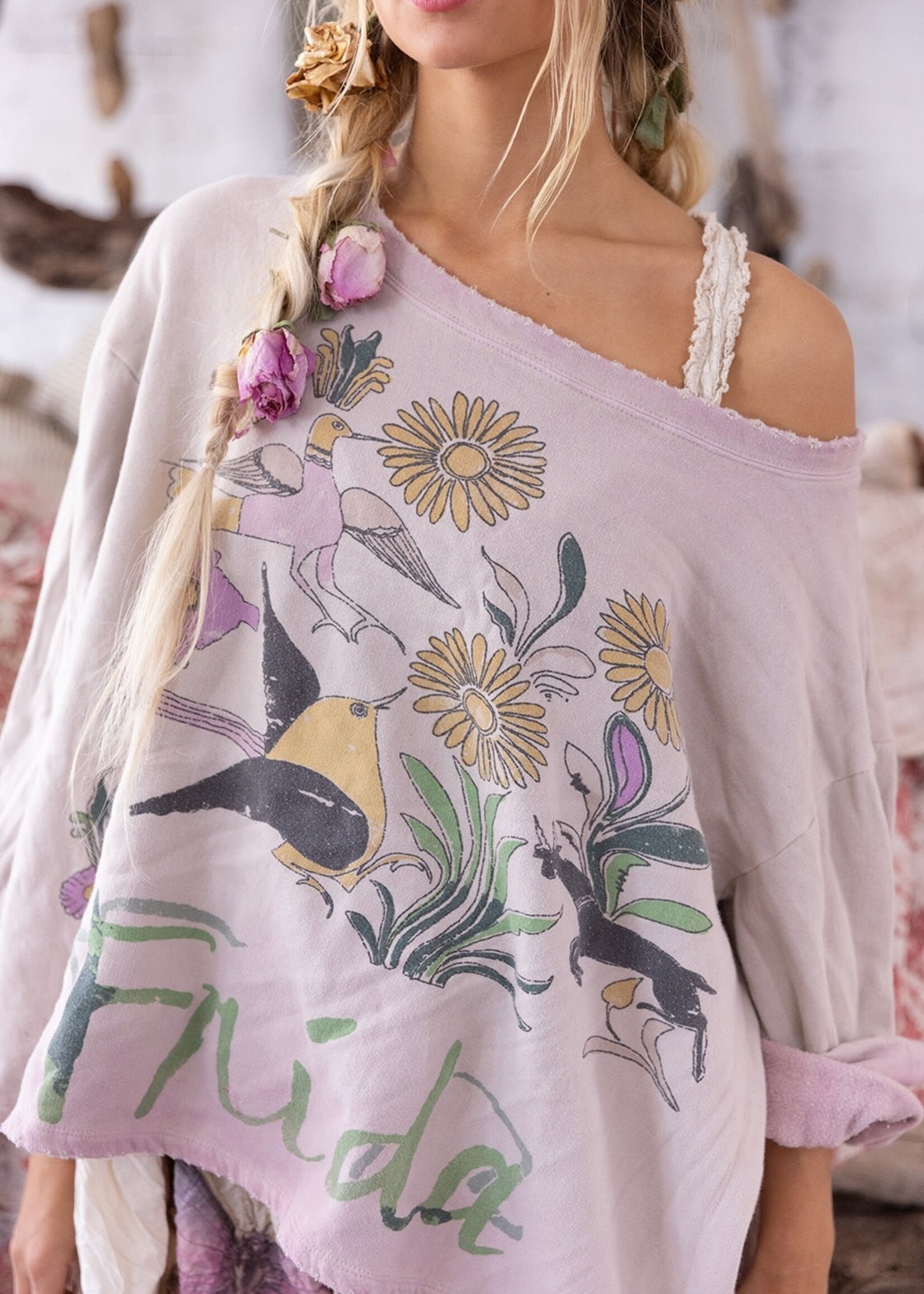 Magnolia Pearl MP Flight Flowers Frida Sweatshirt Top 2175 Azalea Dip Dye One Size