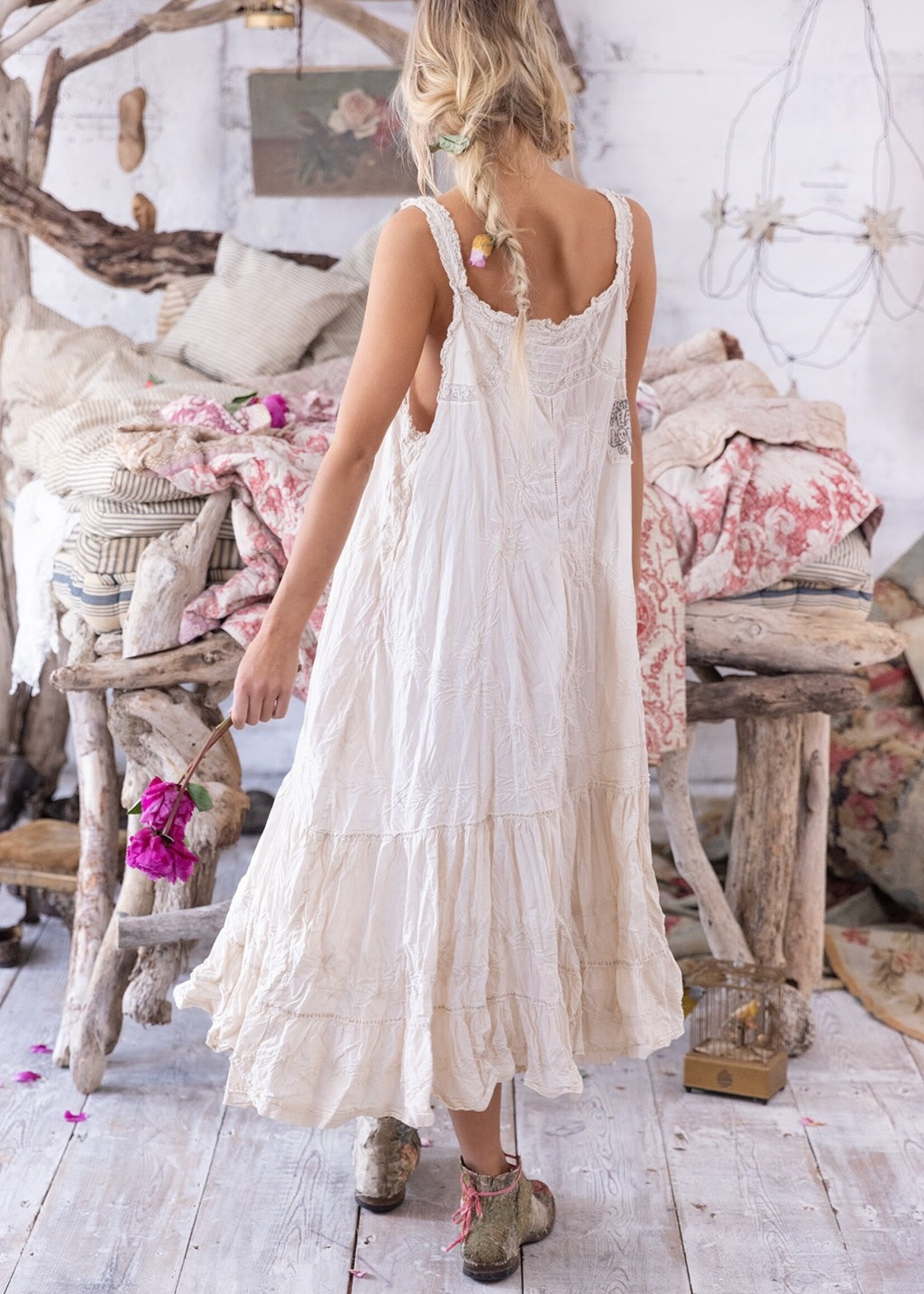Magnolia Pearl MP Emb Clementine Tiered Slip 191 Dress Moonlight One Size