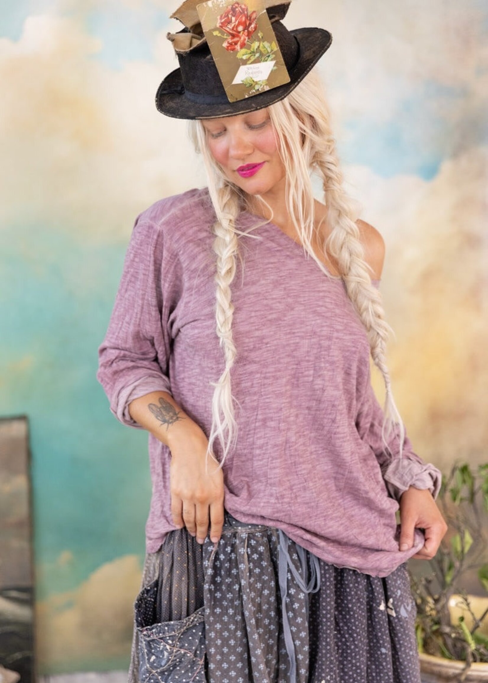 Magnolia Pearl MP Europa Long Sleeve Tee Top 2253 Plum One Size