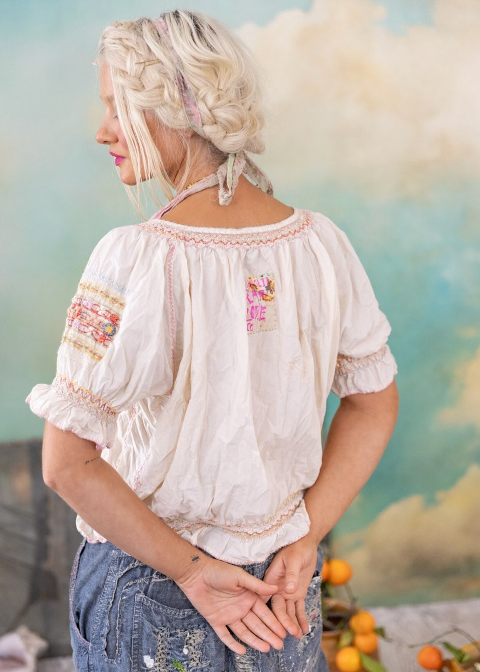 Magnolia Pearl Embroidered Chrissy Folk Blouse Top 2134 Moonlight One Size