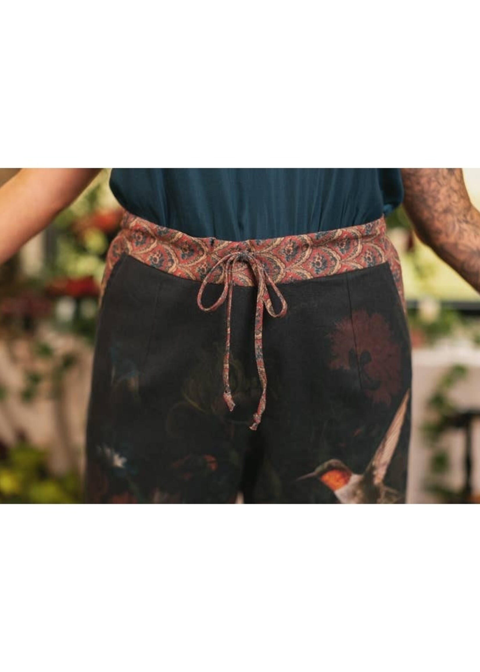 Market of Stars Flight of Fancy Linen Cropped Artist Pants w/ Hummingbird