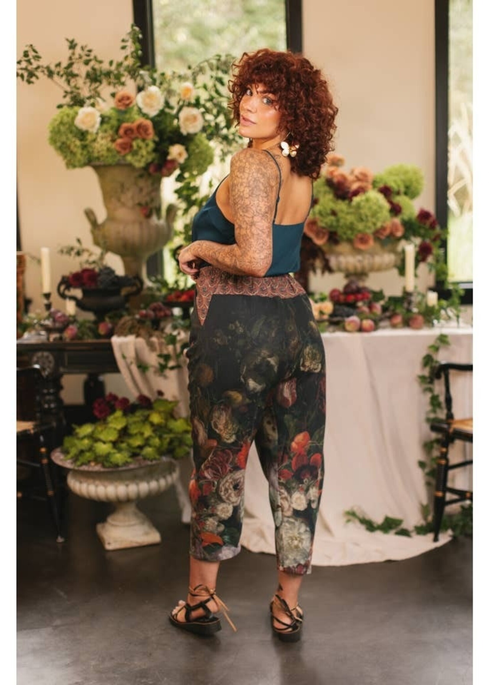 Market of Stars Flight of Fancy Linen Cropped Artist Pants w/ Hummingbird