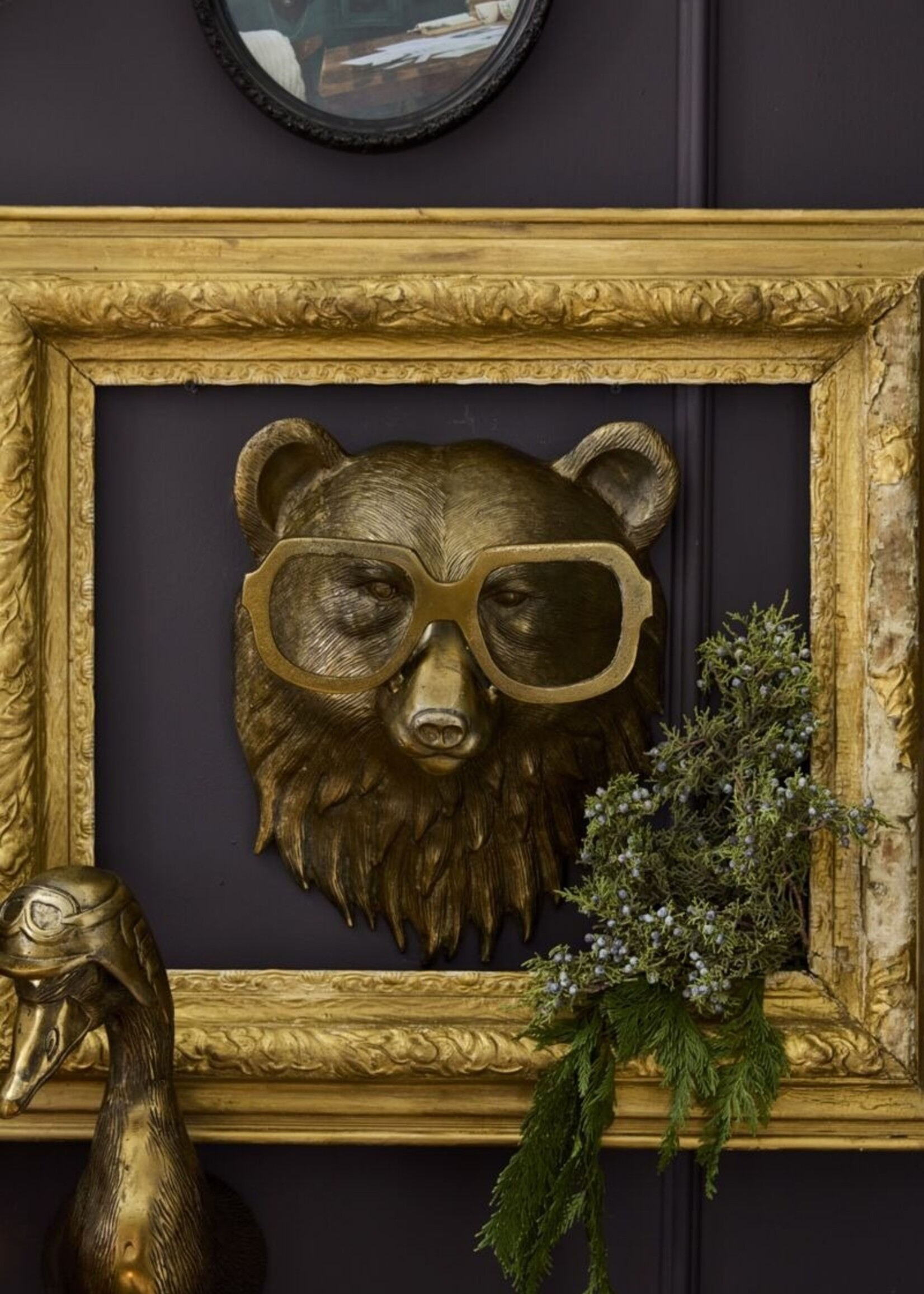 Eric + Eloise (E+E) Collection Beatrice the Bear Wall Mount Cast Aluminum Wall Art with Glasses
