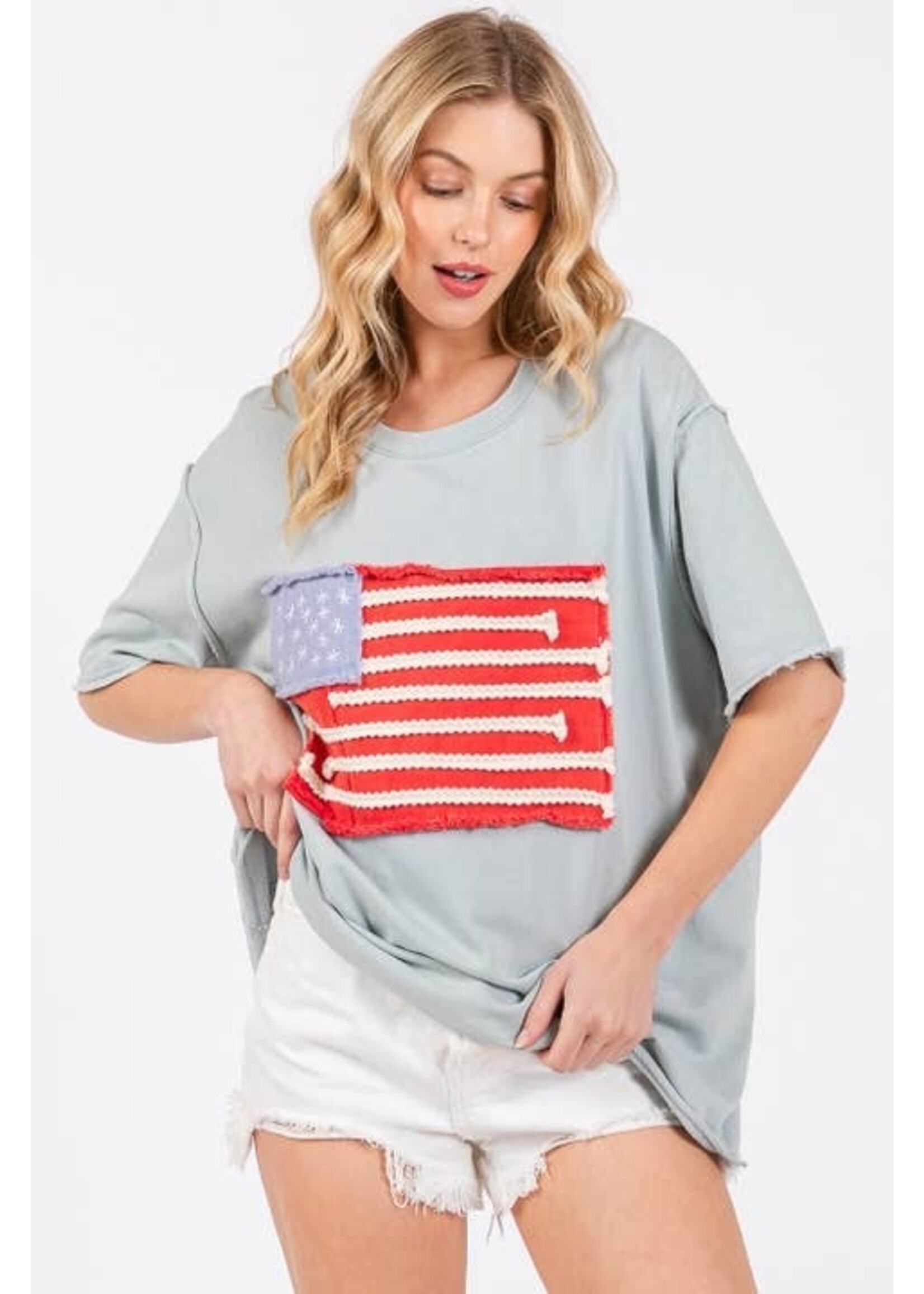 Sage & Fig Flag Patch T-Shirt Mineral Wash
