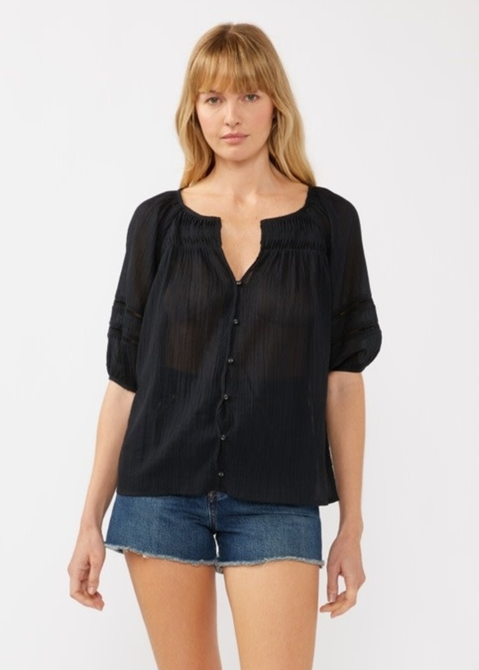 Lovestitch Puff Sleeve Pleated Yoke Top