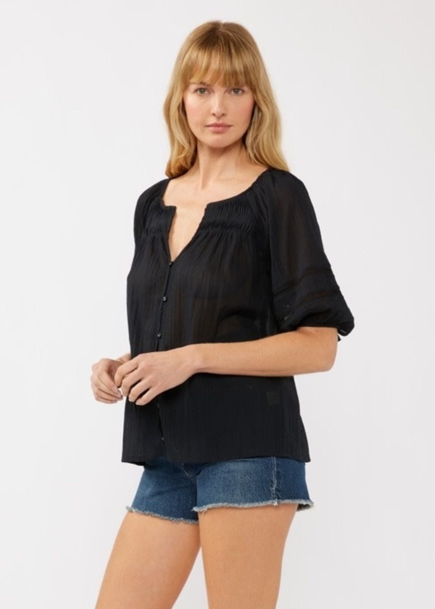 Lovestitch Puff Sleeve Pleated Yoke Top