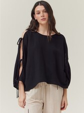 Grade & Gather Open Tie Sleeves Gauze Top - The Periwinkle Shoppe