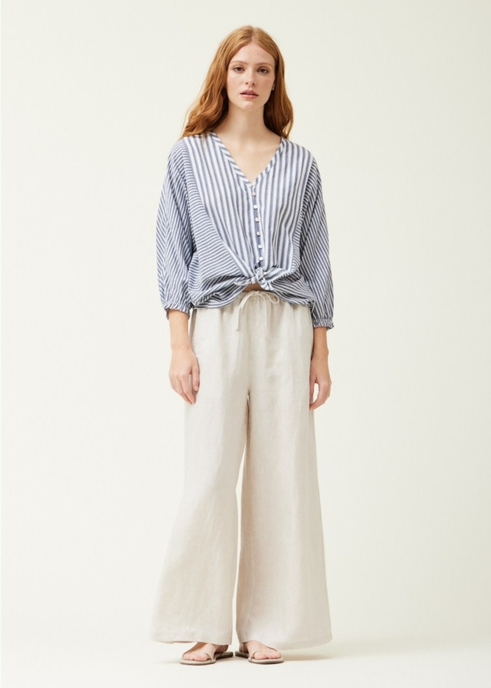 Grade & Gather Striped Mix Blouse Midnight Navy