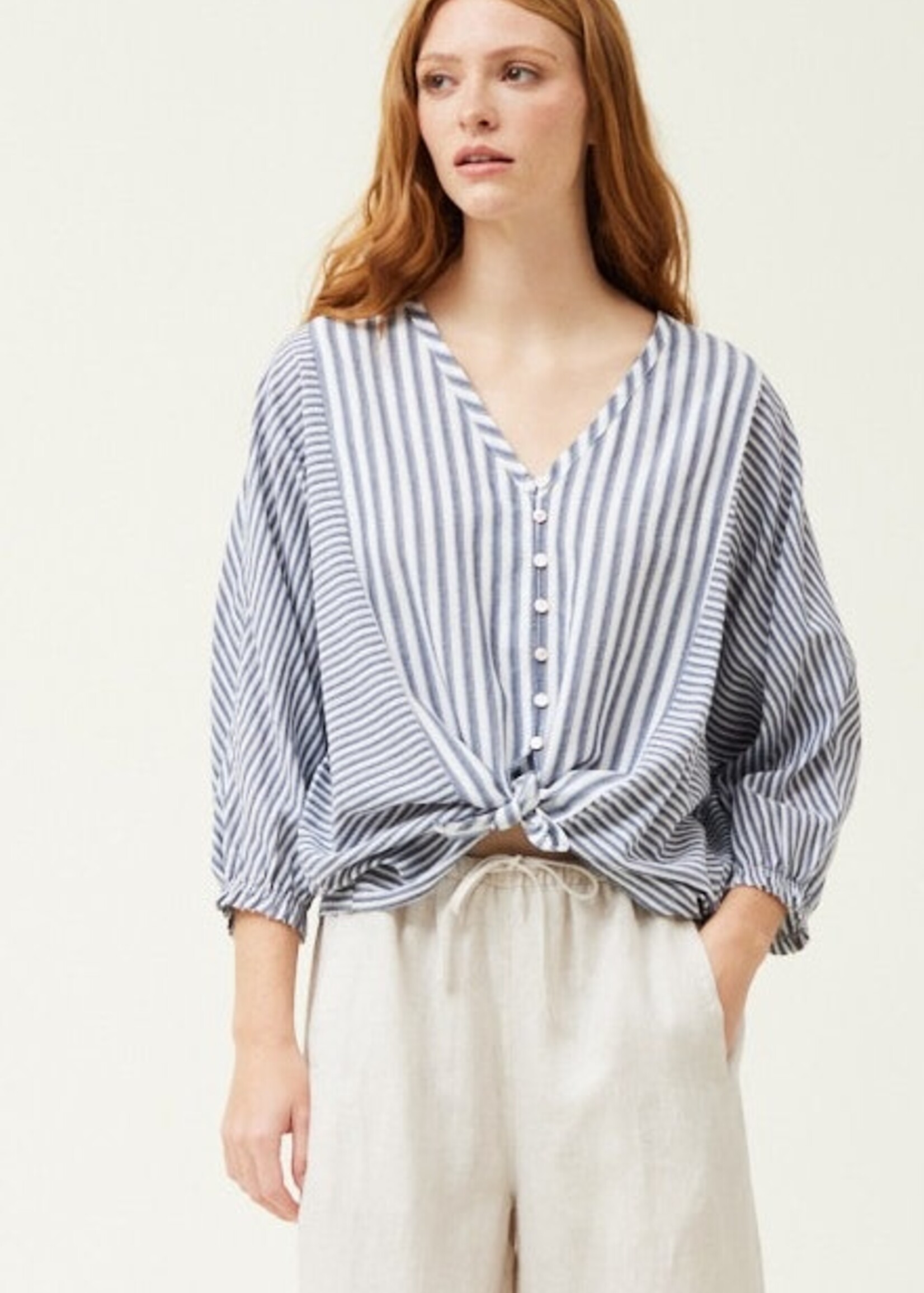 Grade & Gather Striped Mix Blouse Midnight Navy