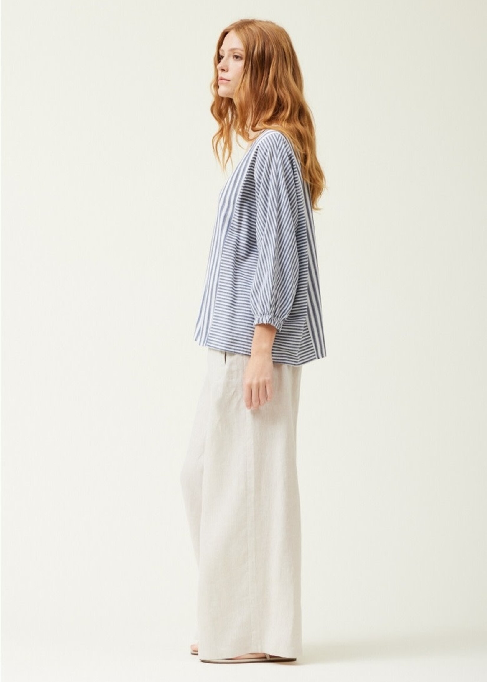 Grade & Gather Striped Mix Blouse Midnight Navy