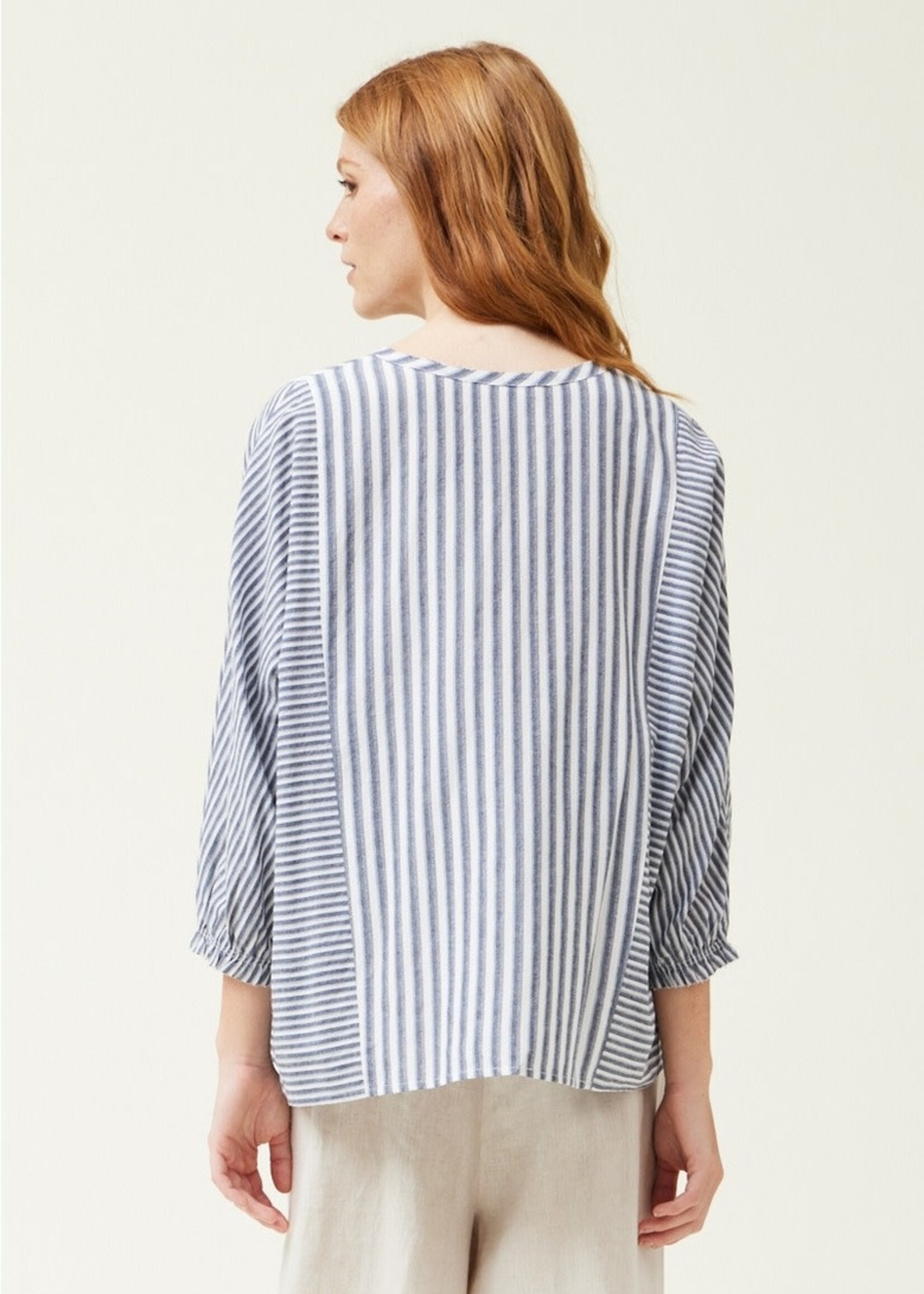 Grade & Gather Striped Mix Blouse Midnight Navy