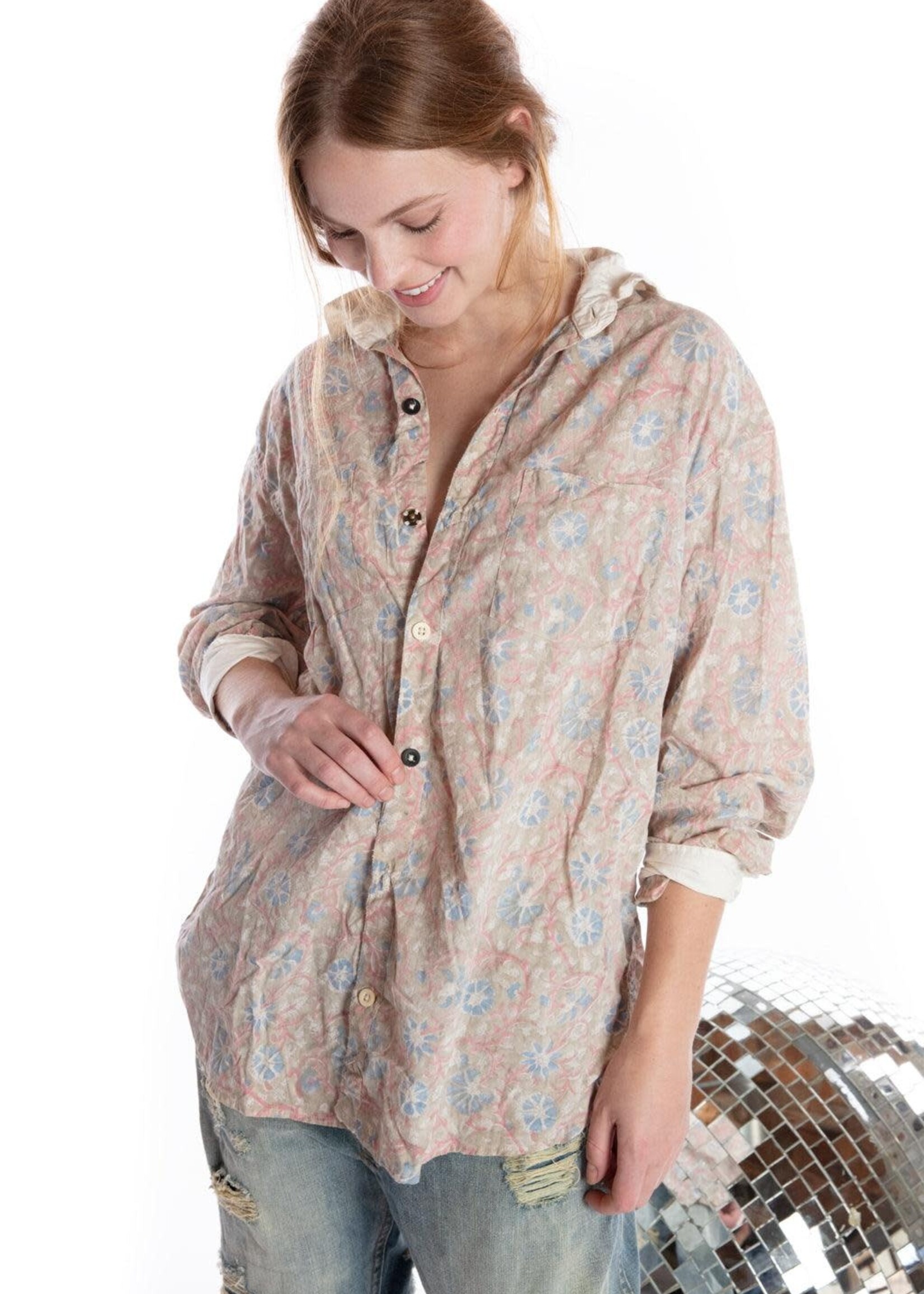 Magnolia Pearl Poplin Collar Boyfriend Shirt Top 943 Floraison One Size