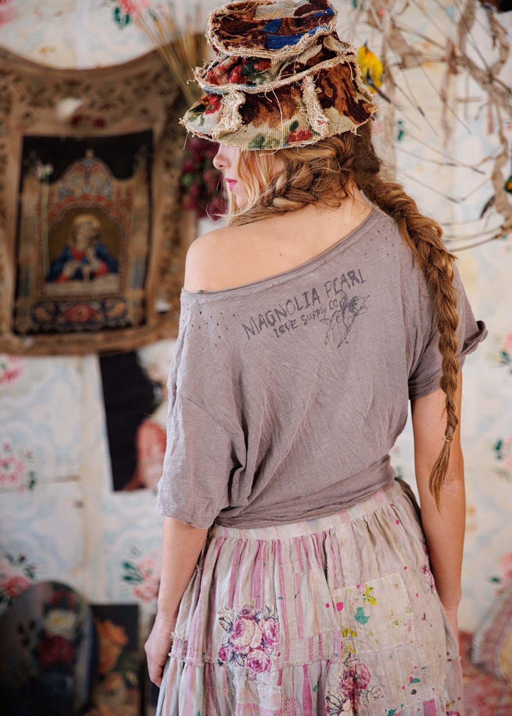 Magnolia Pearl Boyfriend Cut Tee Top 1031 Moss Gray One Size