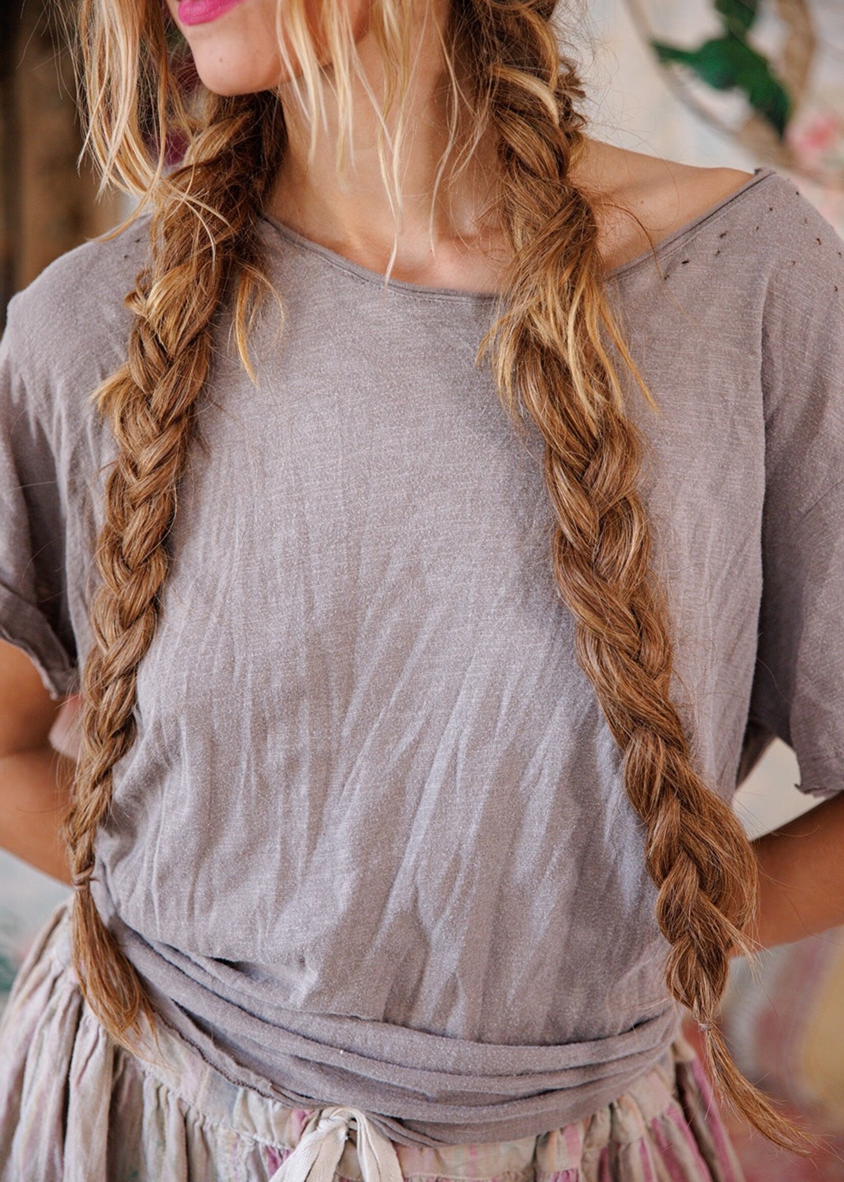 Magnolia Pearl Boyfriend Cut Tee Top 1031 Moss Gray One Size
