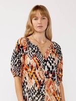 Lovestitch Ikat Puff Sleeve Button Down Top