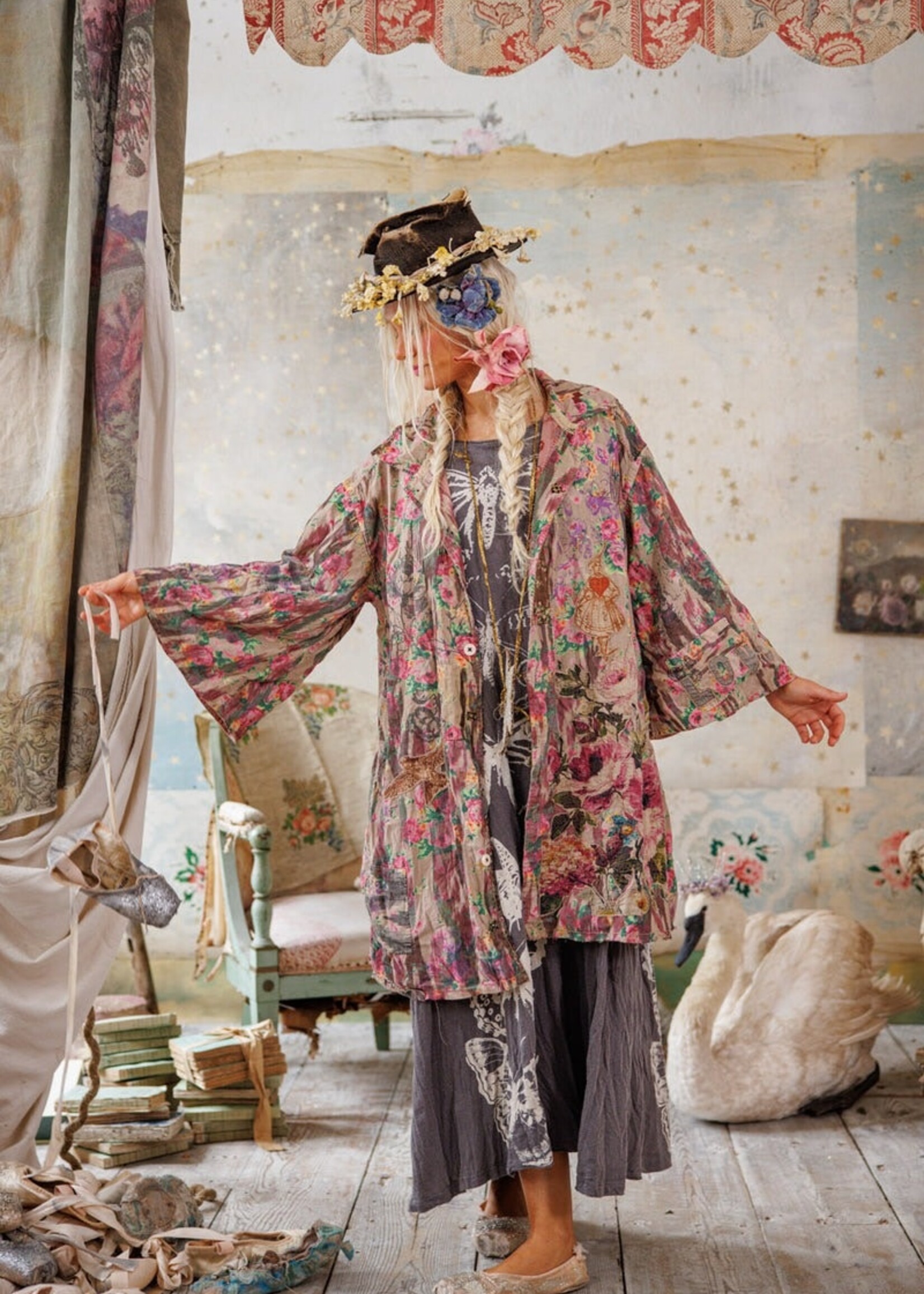 Magnolia Pearl Applique Cyrene Coat Jacket 1122 Izmir One Size