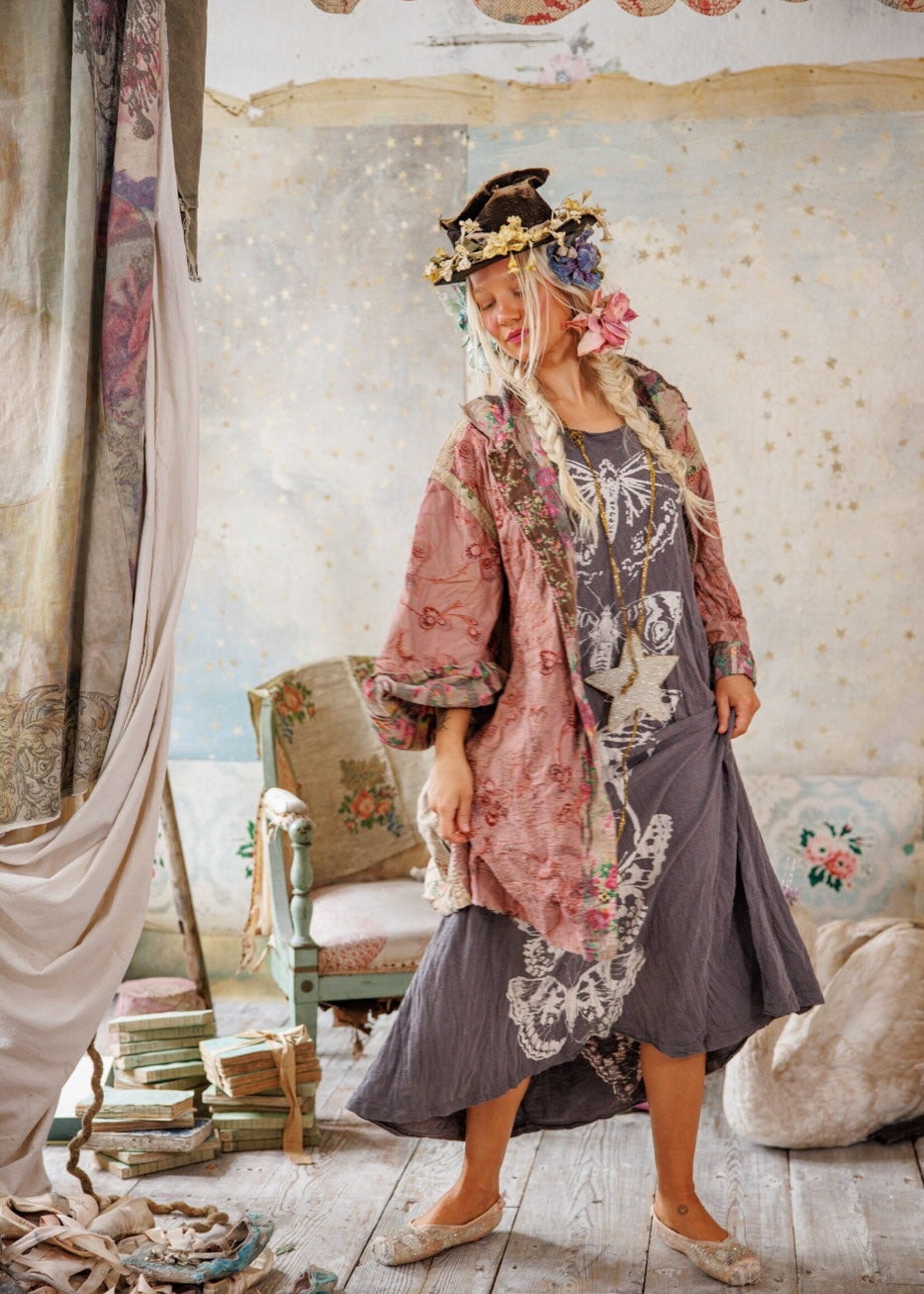 Magnolia Pearl Applique Cyrene Coat Jacket 1122 Izmir One Size
