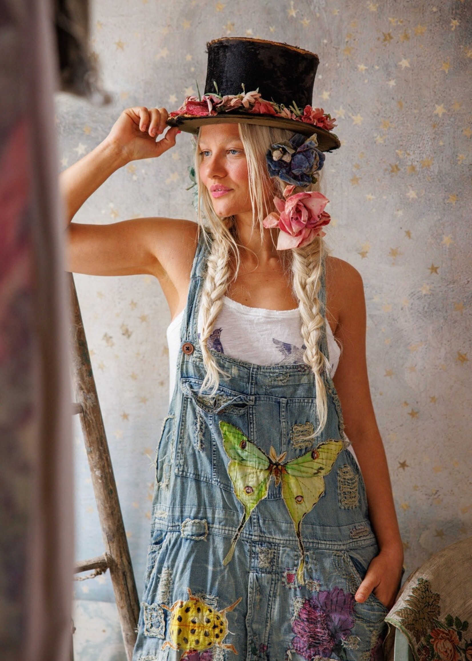 Magnolia Pearl Night Garden Benjamin Wide Leg Overalls 149 Washed Indigo One Size