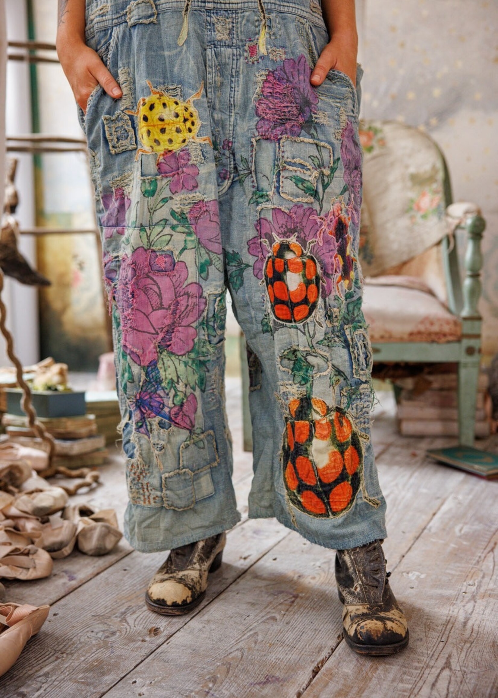 Magnolia Pearl Night Garden Benjamin Wide Leg Overalls 149 Washed Indigo One Size