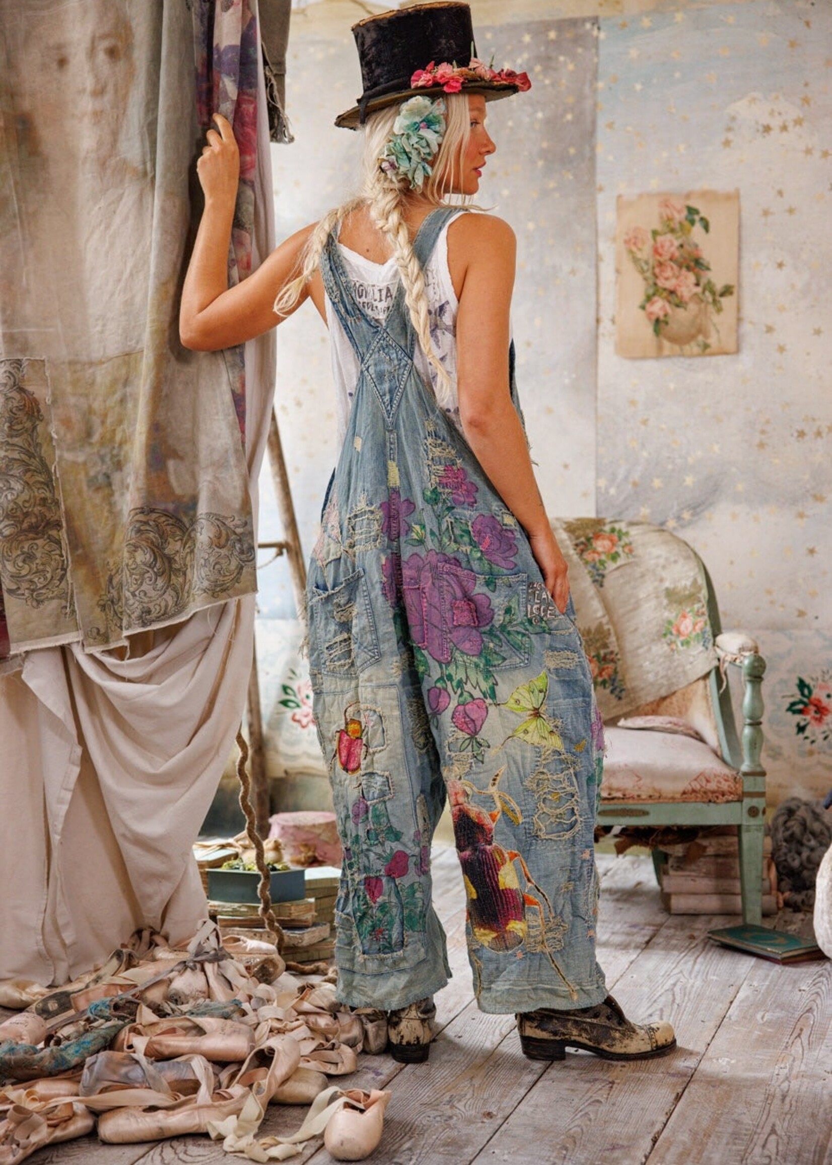 Magnolia Pearl Night Garden Benjamin Wide Leg Overalls 149 Washed Indigo One Size