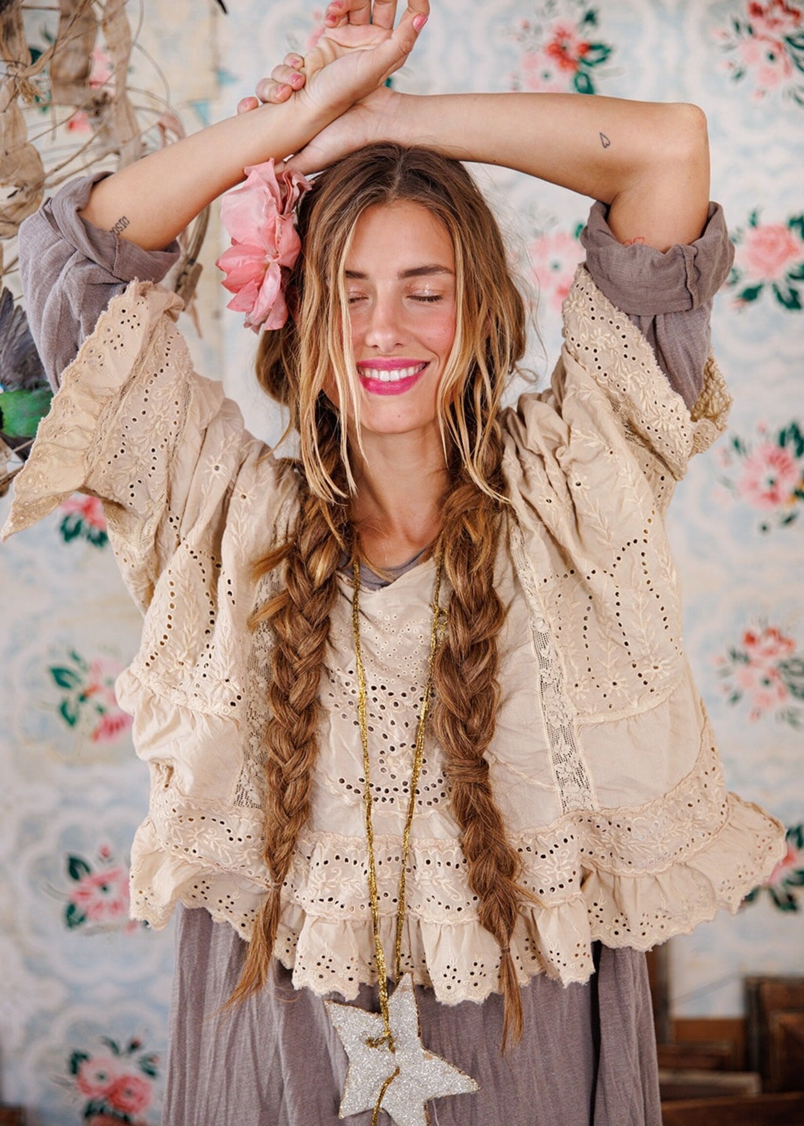 Magnolia Pearl Eyelet Rosemary Blouse Top 2186 Aged One Size