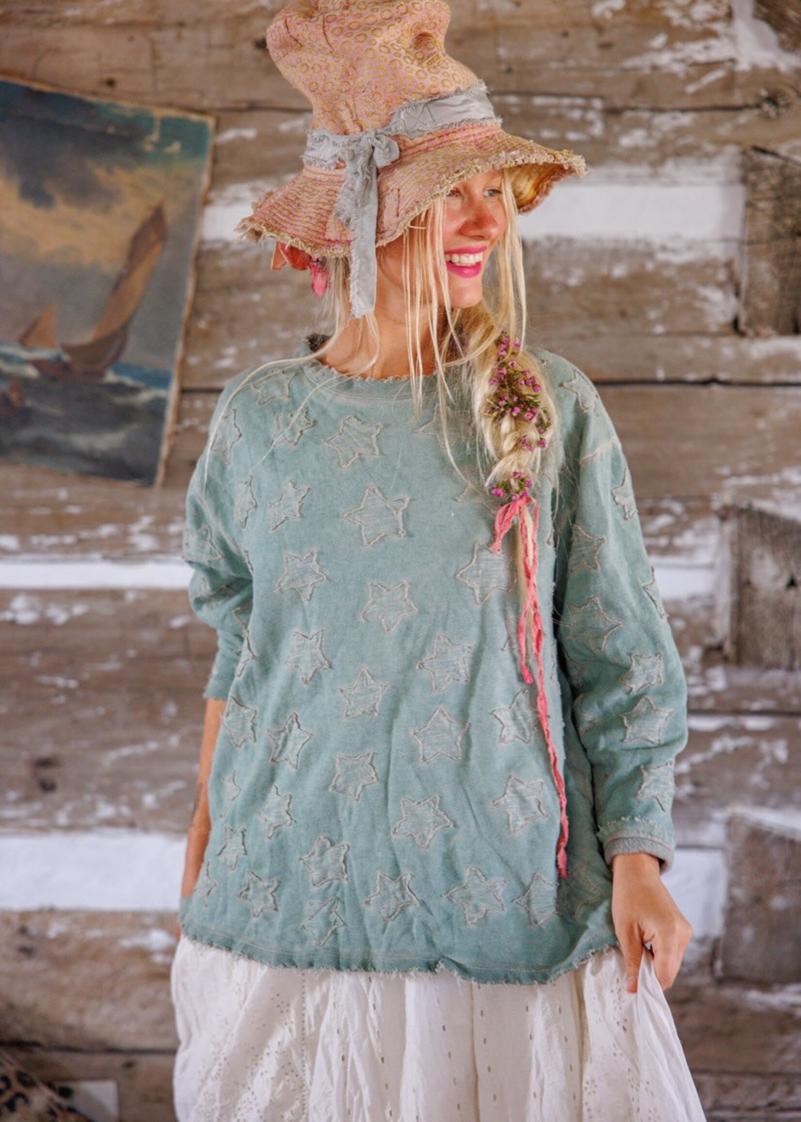 Magnolia Pearl Little Star Hermosa Sweatshirt Top 2421 Garden Sage One Size
