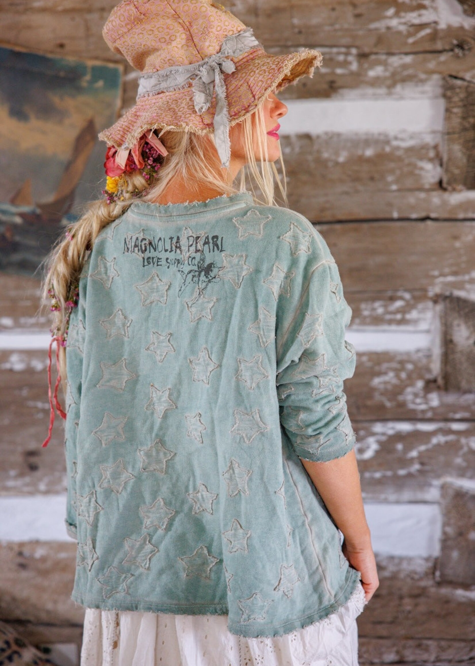 Magnolia Pearl Little Star Hermosa Sweatshirt Top 2421 Garden Sage One Size