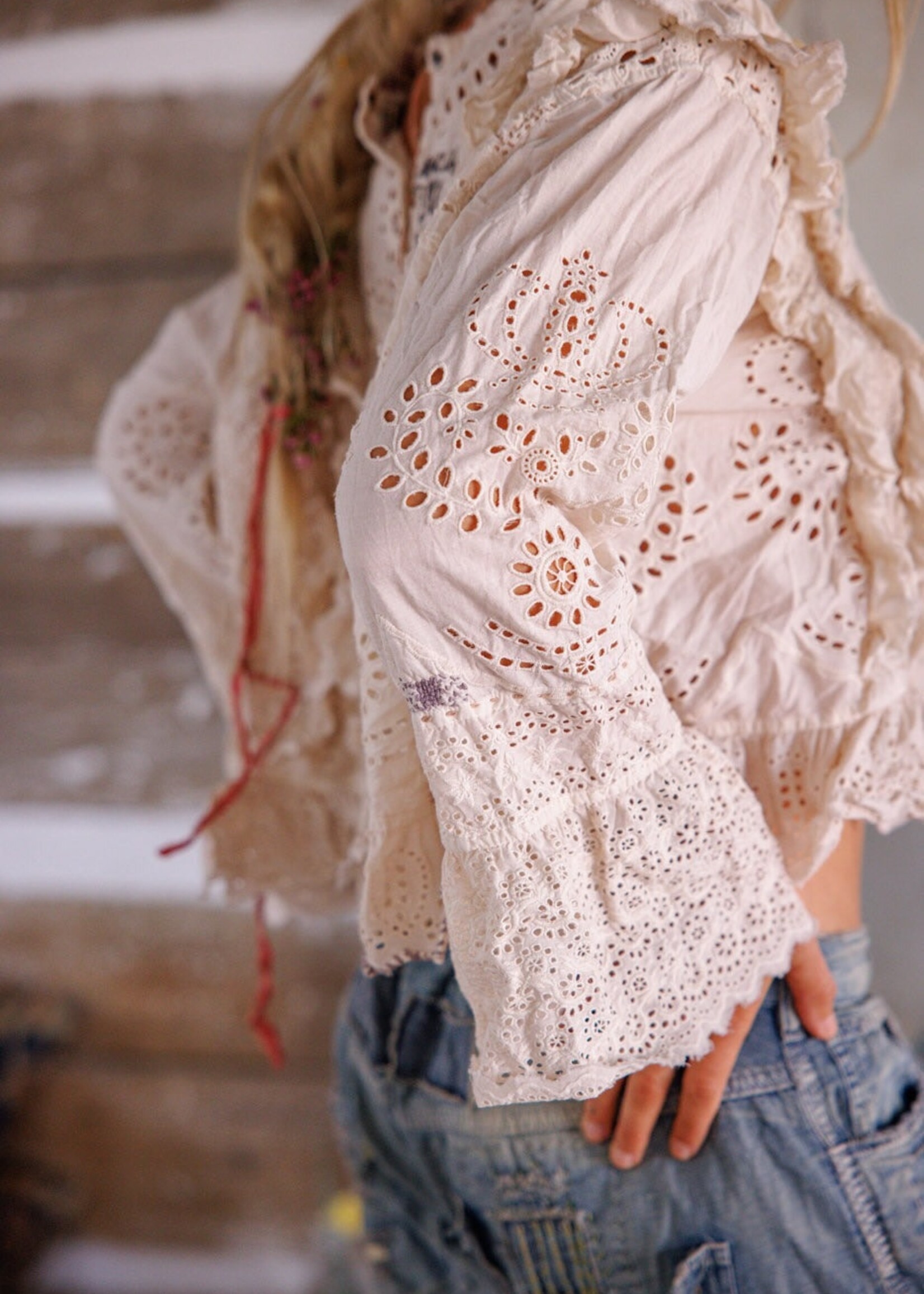Magnolia Pearl Hermione Eyelet Blouse Top 2194 Moonlight One Size