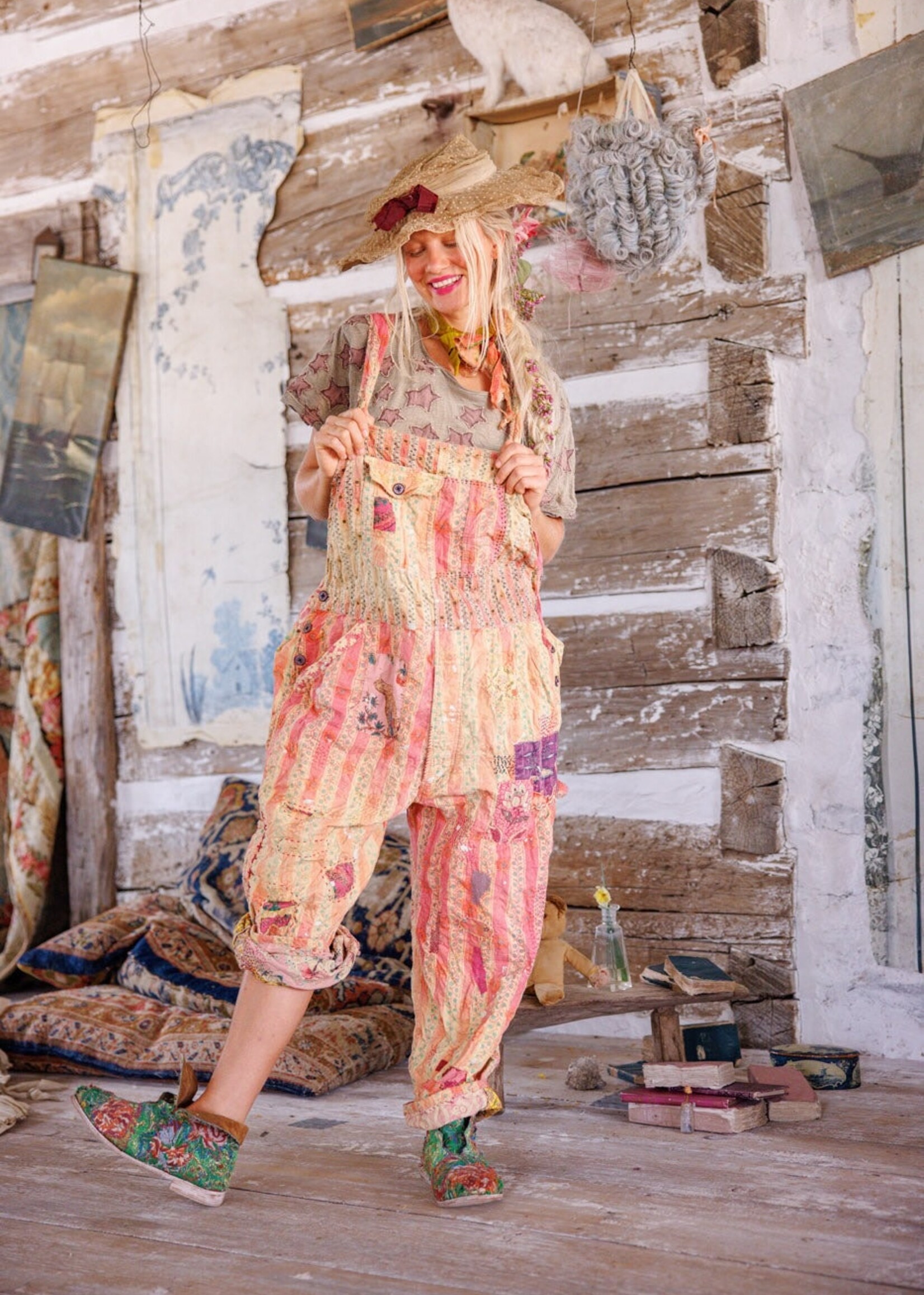 Magnolia Pearl Sunfaded Love Overalls 151 Sunrise Daisy One Size