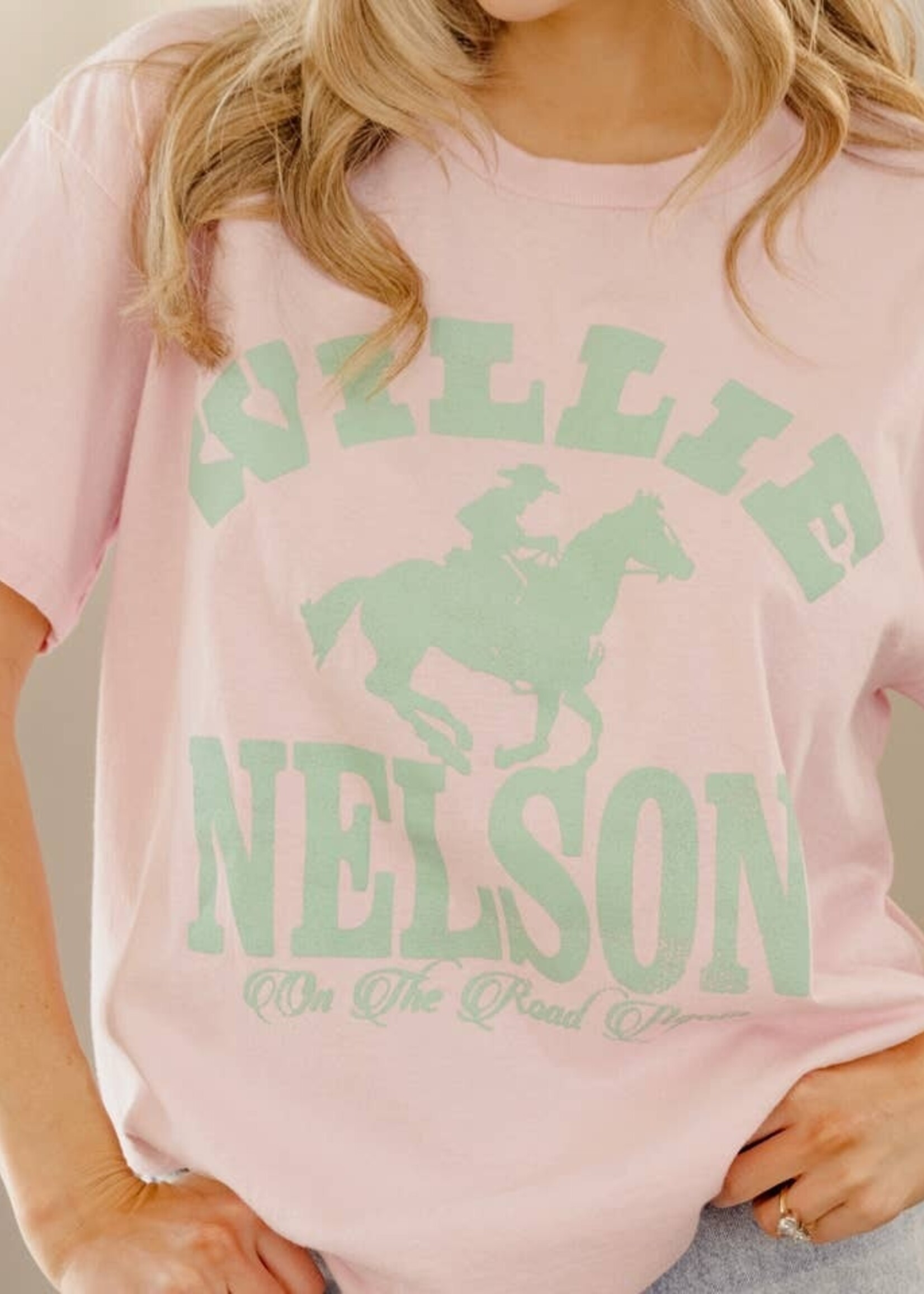 Livy Lu Willie Nelson Arch Horse Pink Thrifted Graphic Tee