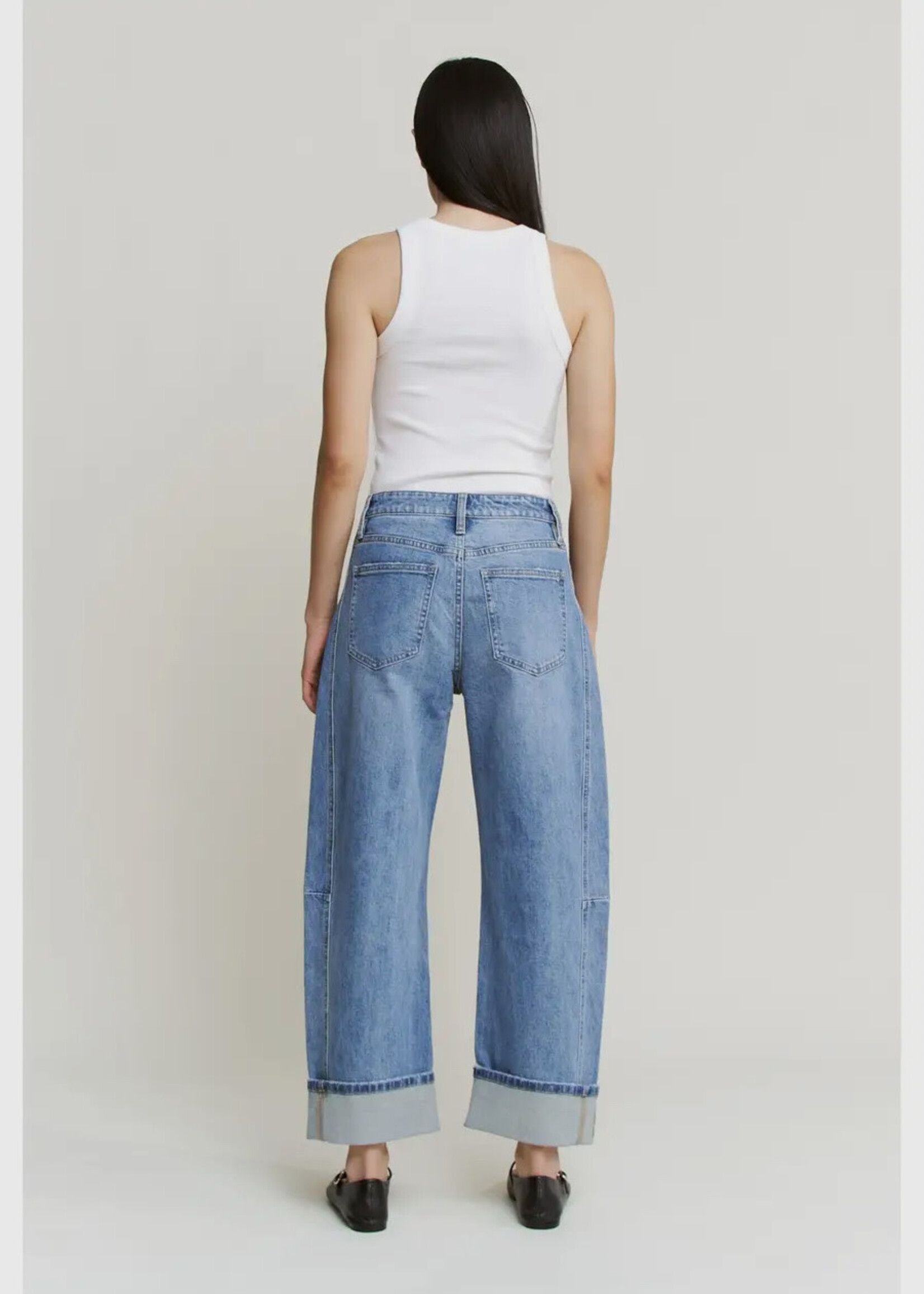 Mica Denim High Rise Barrel Jean Cuffed Hem Dusty Sky