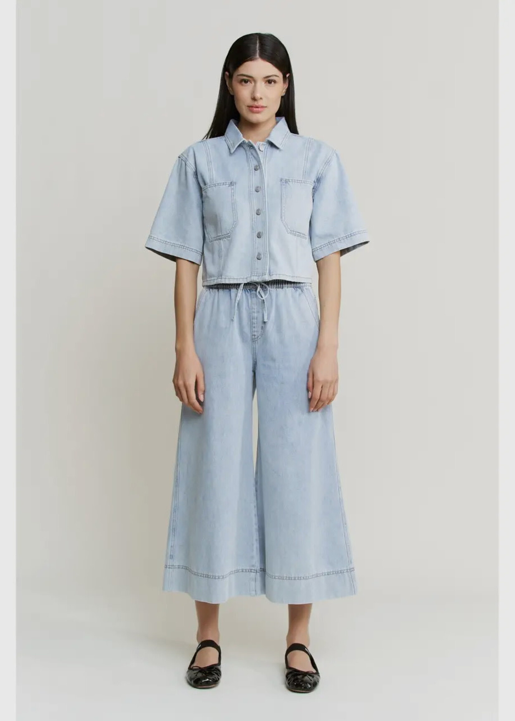 Mica Denim High Rise Wide Leg Capri Jean Lt. Sea