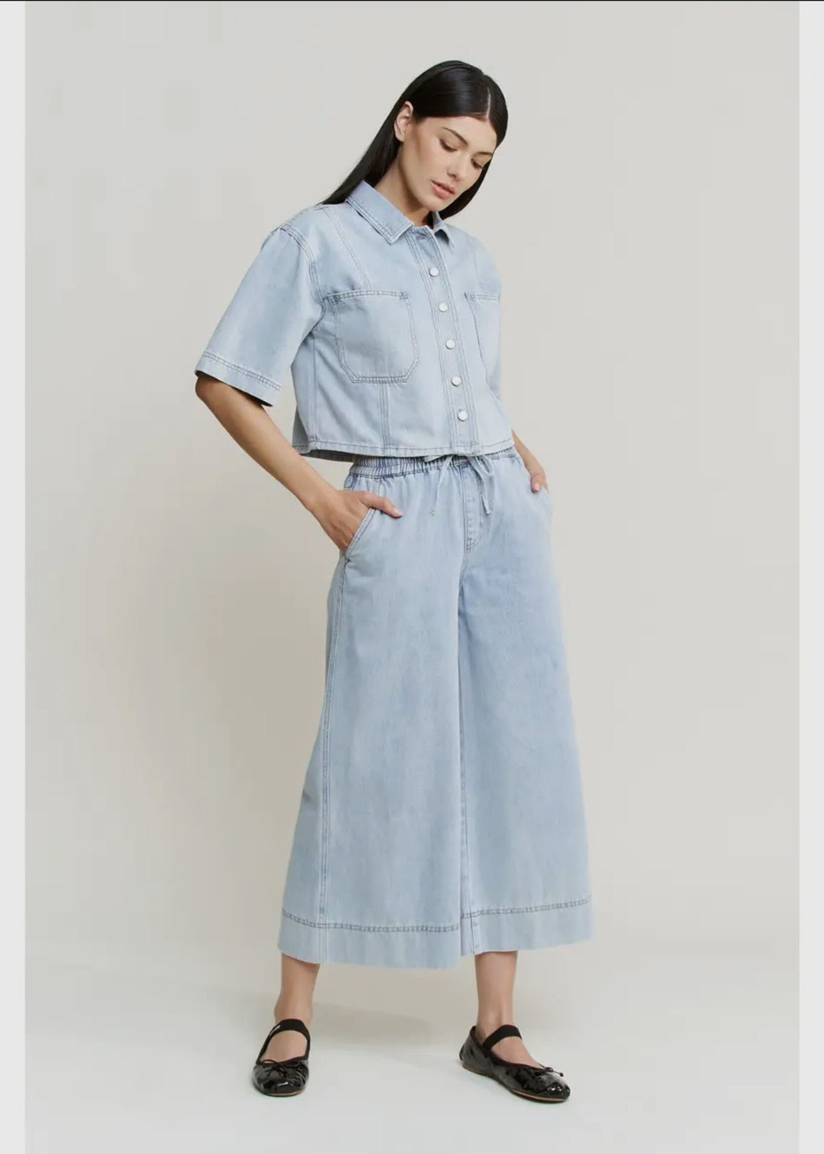 Mica Denim High Rise Wide Leg Capri Jean Lt. Sea