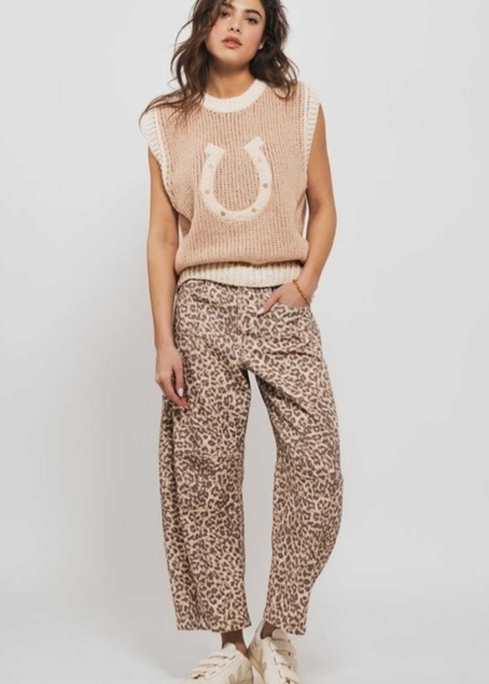 Leopard Print Barrel Jeans - Caramel Brown