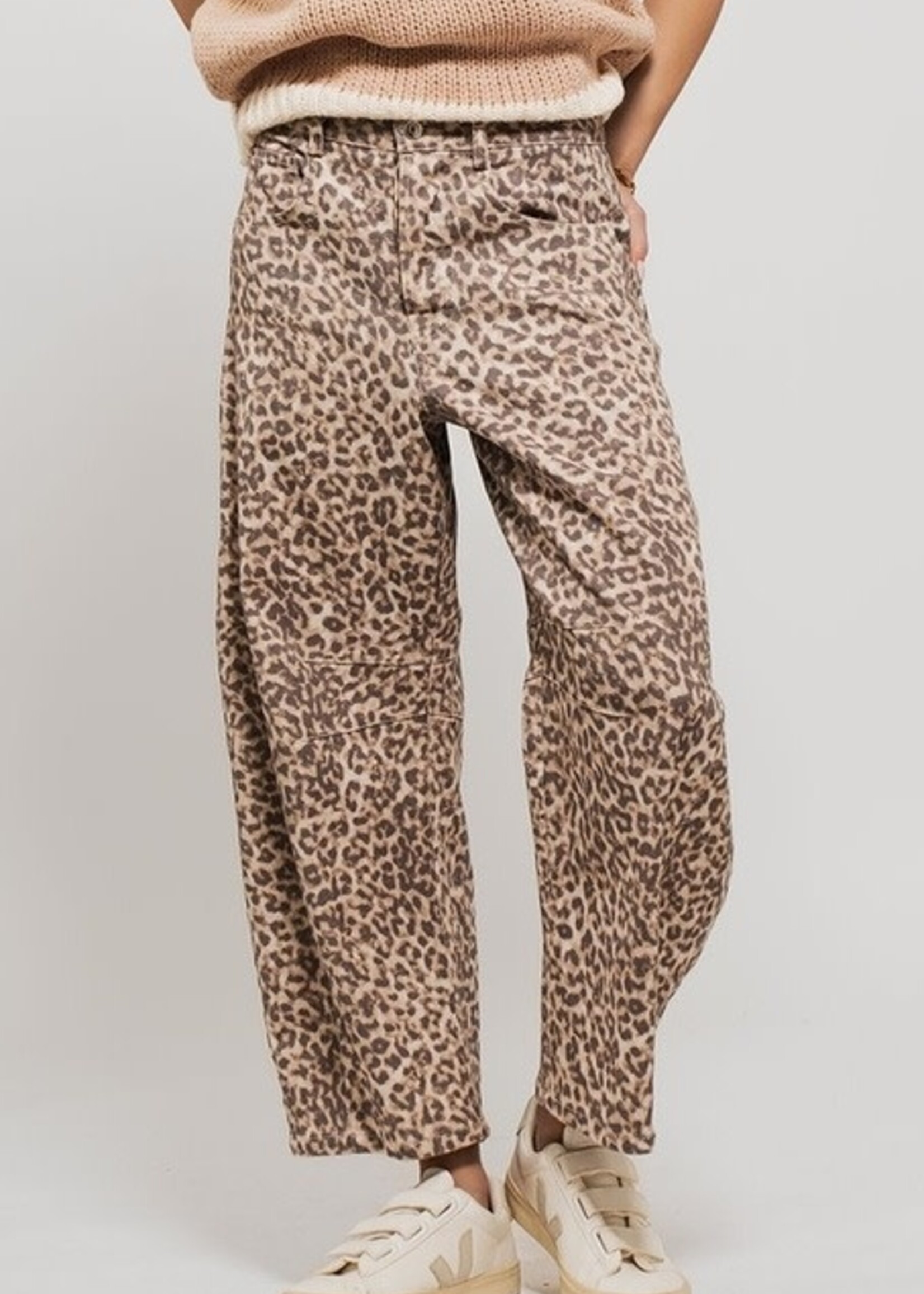 Leopard Print Barrel Jeans - Caramel Brown