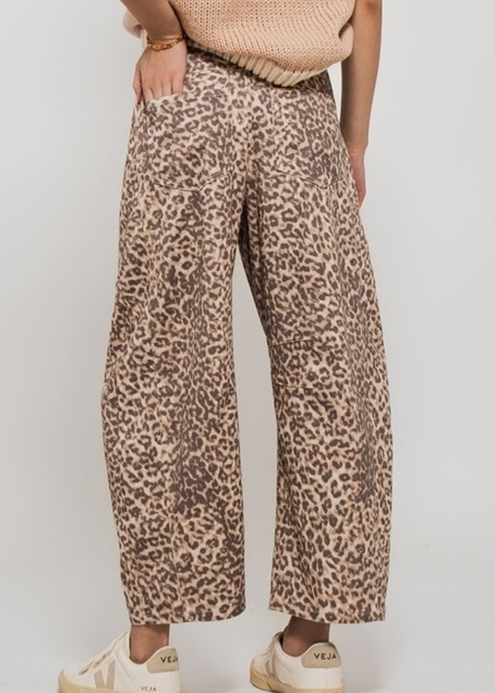 Leopard Print Barrel Jeans - Caramel Brown