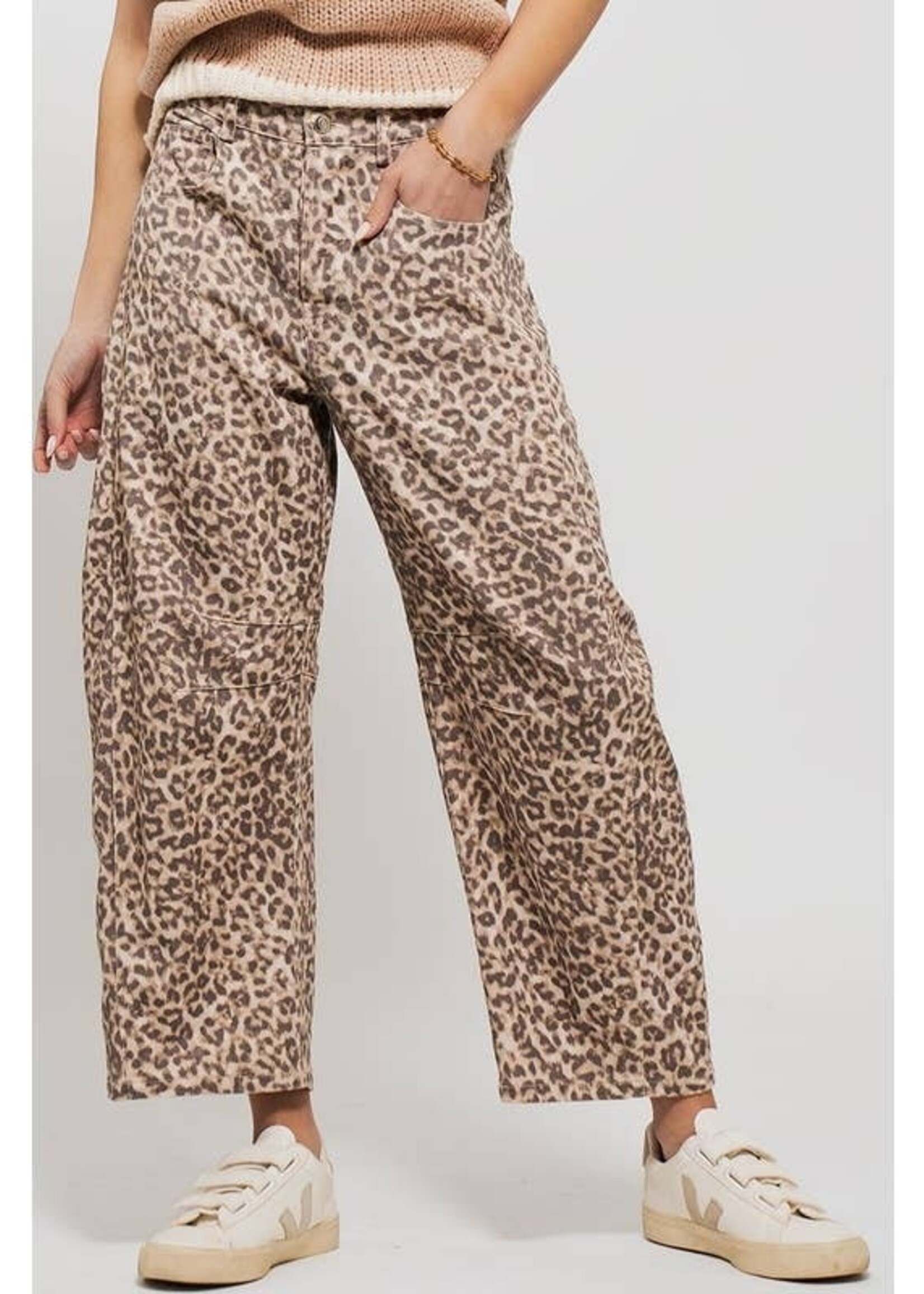 Leopard Print Barrel Jeans - Caramel Brown