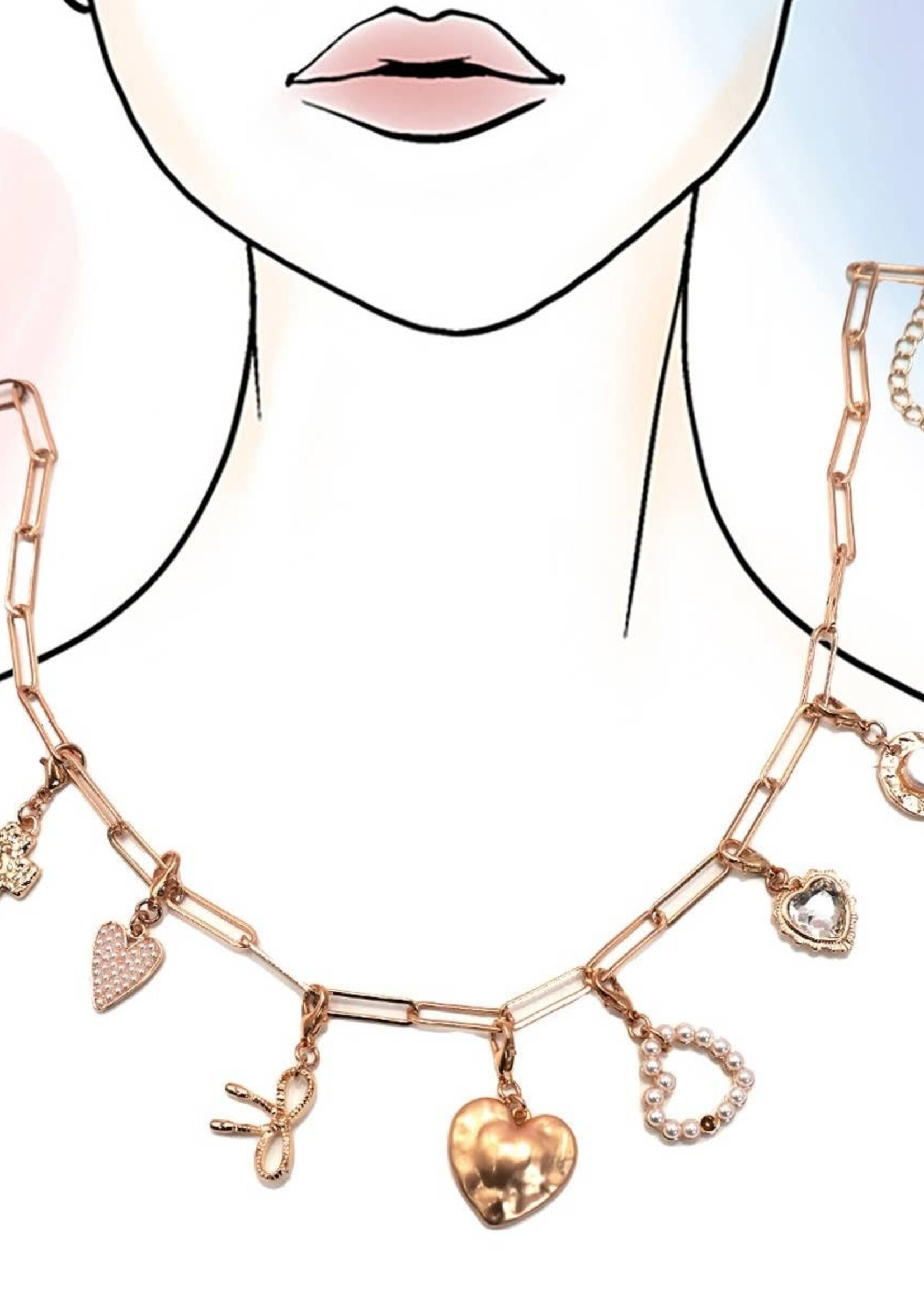 Bow Heart Pearl Charm Necklace