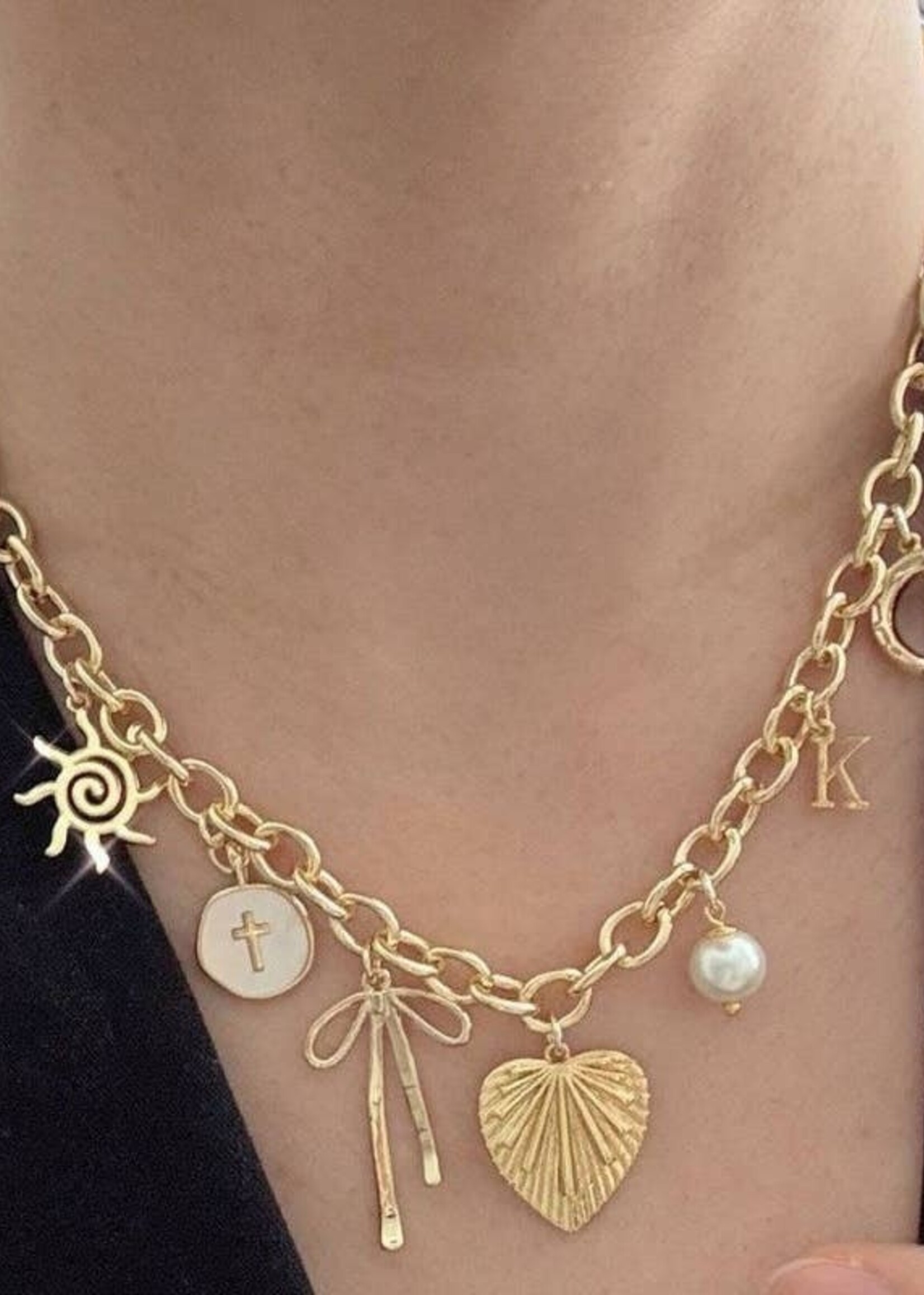 Sun Bow Pearl Cross Removable Charm Necklace