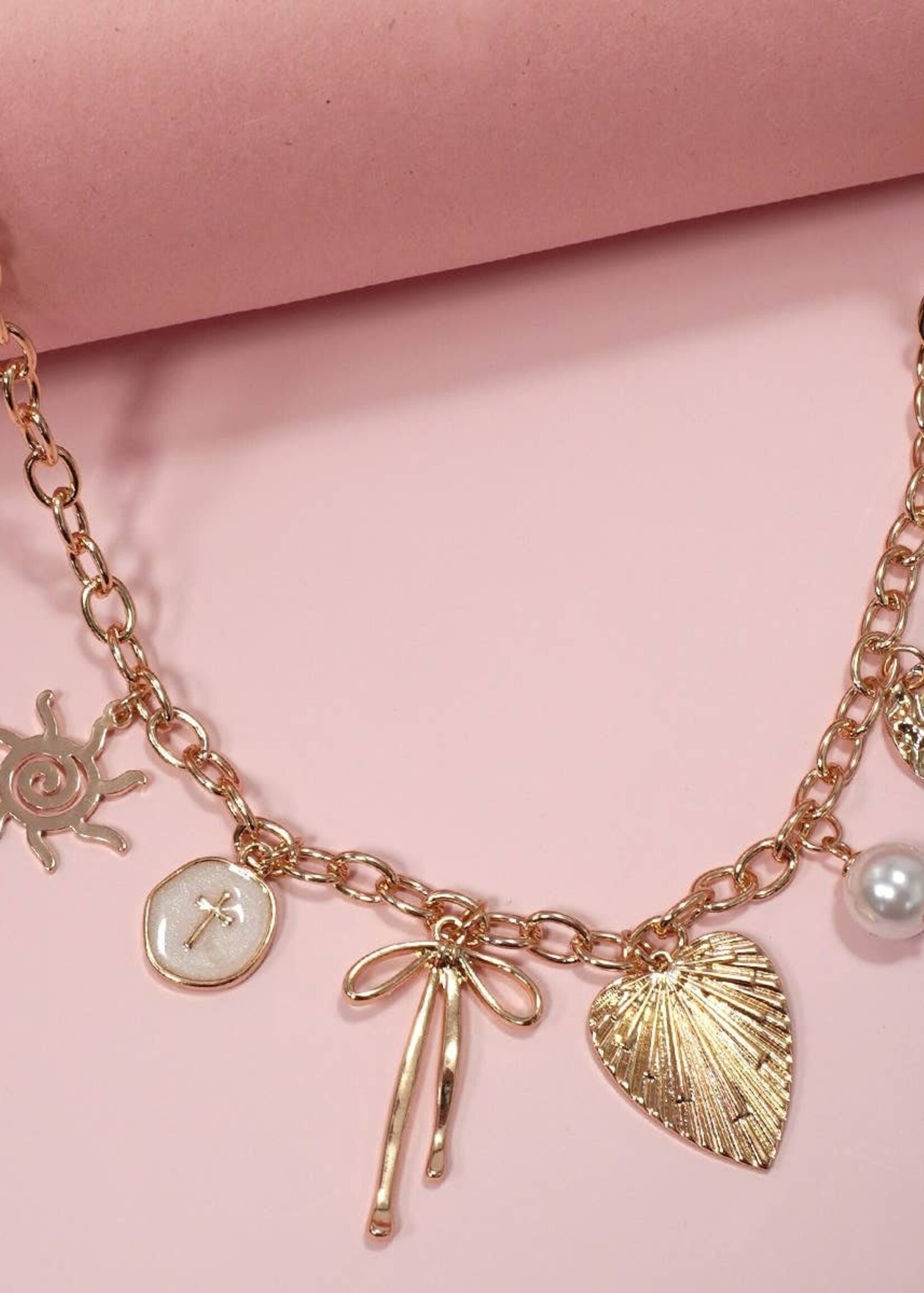 Sun Bow Pearl Cross Removable Charm Necklace