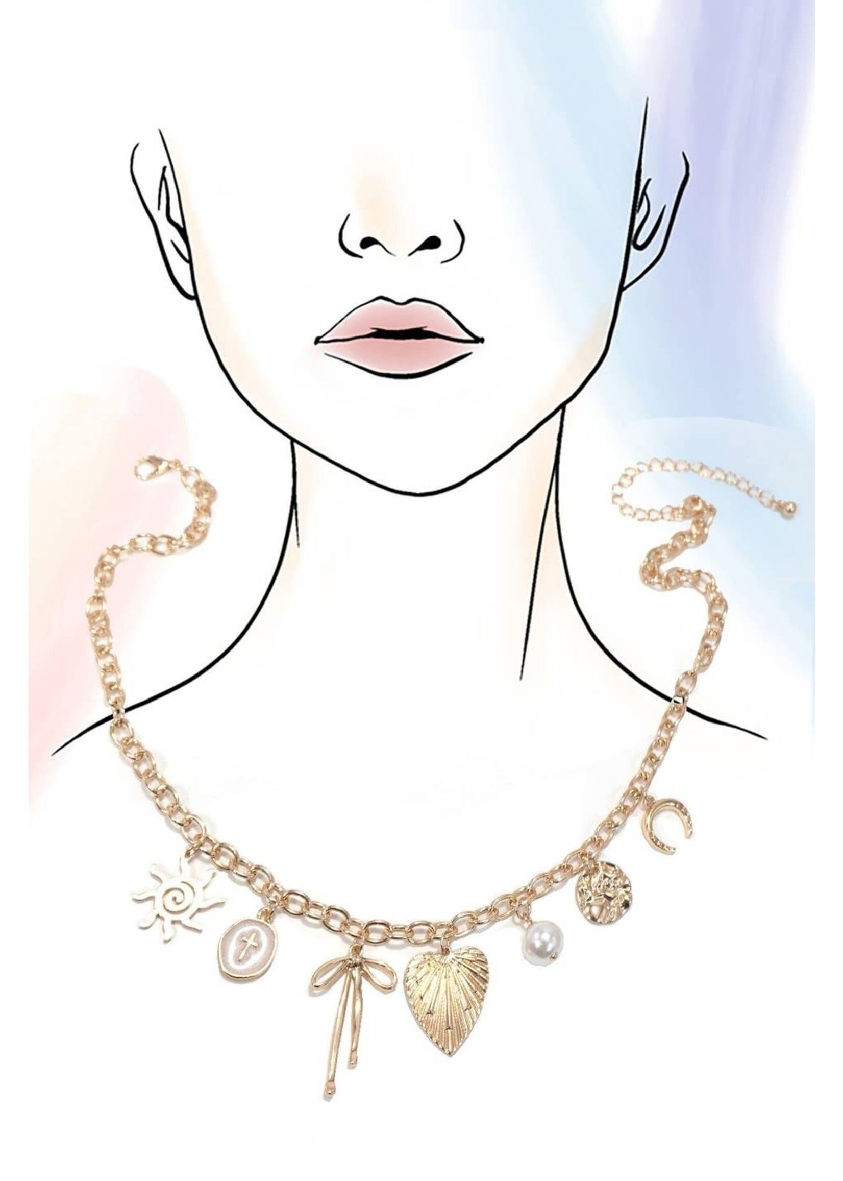 Sun Bow Pearl Cross Removable Charm Necklace
