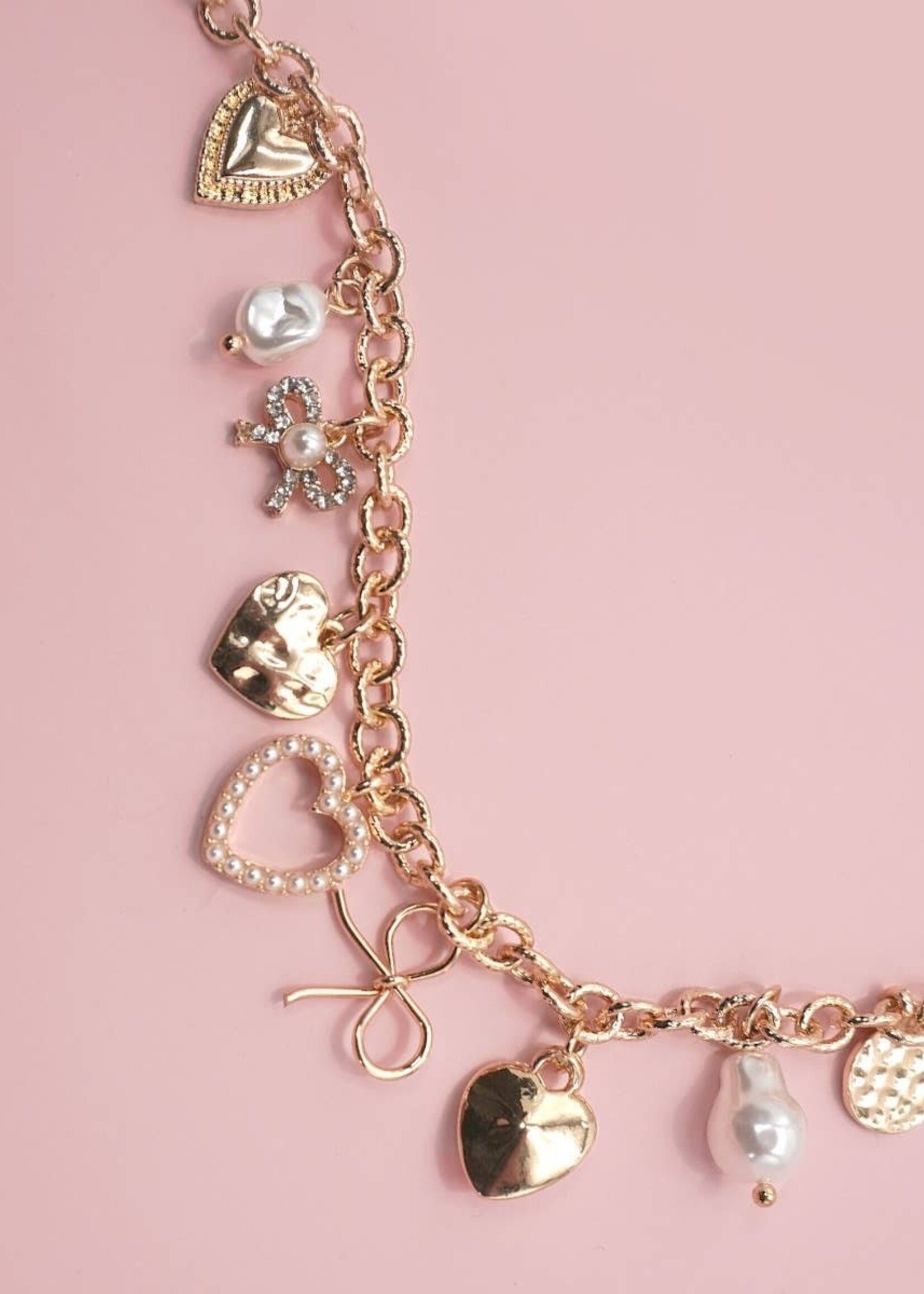 Clara Bow Heart Pearl Charm Bracelet