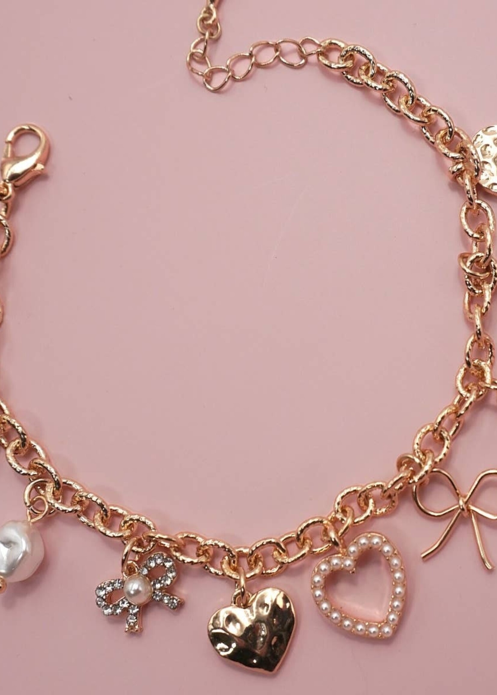 Clara Bow Heart Pearl Charm Bracelet
