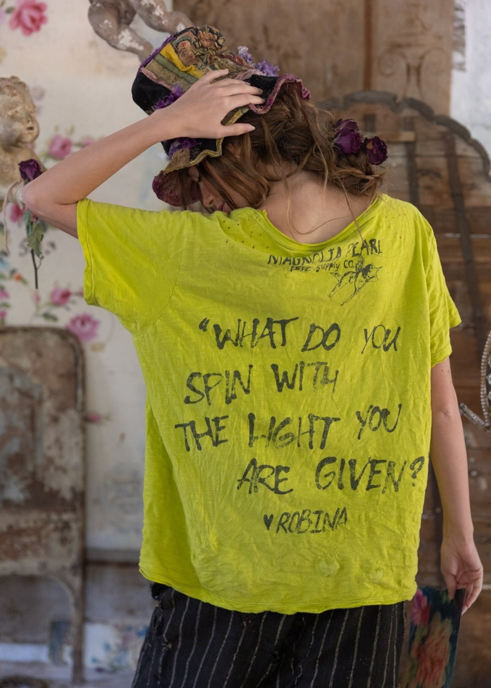 Magnolia Pearl Venice Lover Butterfly Tee Top 2440 Yellow Plum One Size