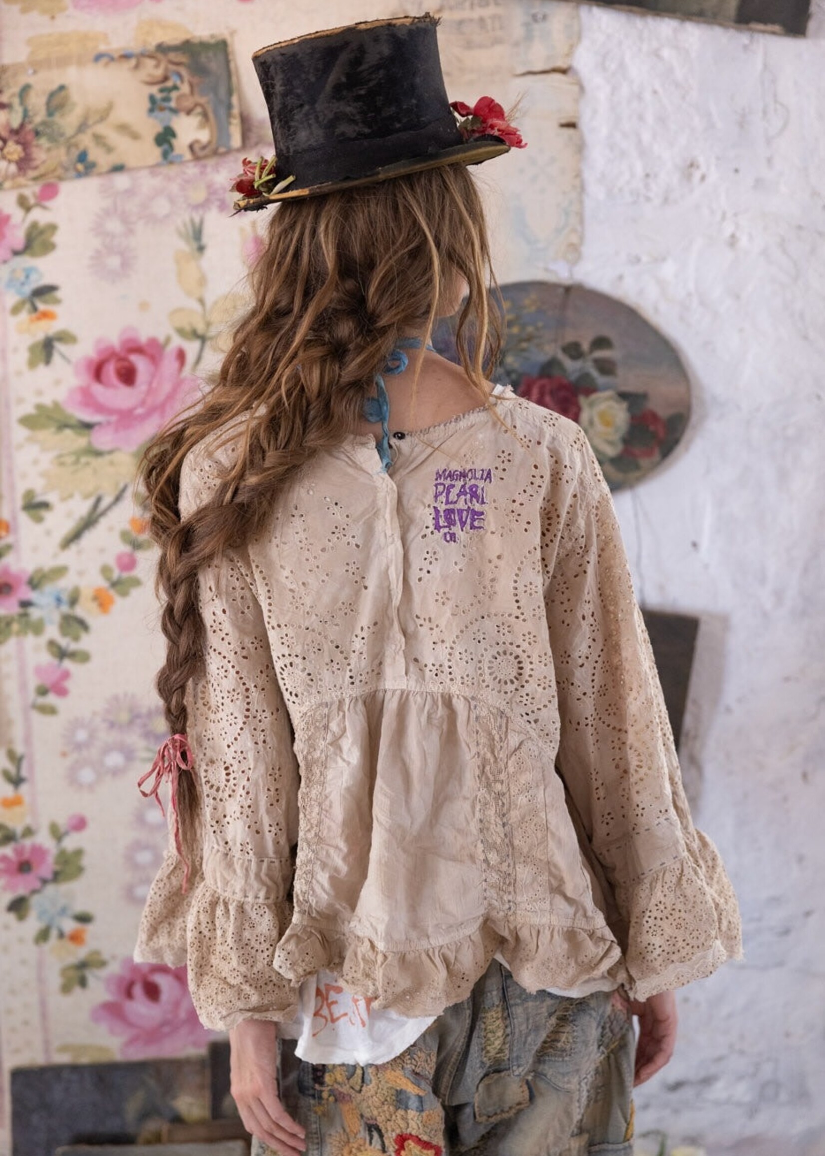 Magnolia Pearl Eyelet Dea Blouse Top 2212 Swan One Size