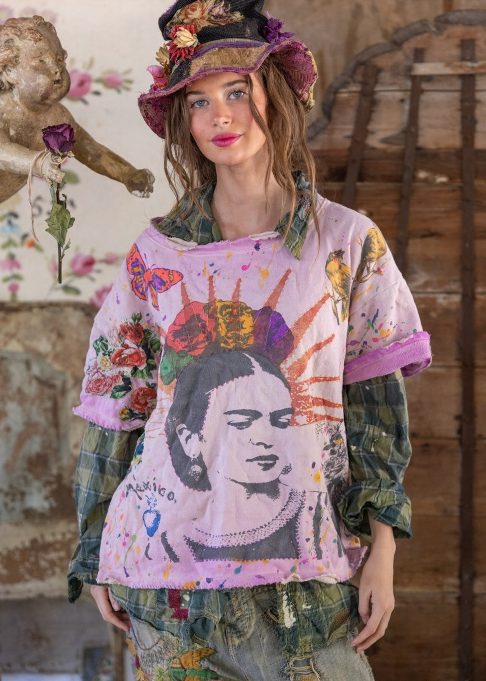 Magnolia Pearl Frida Del Sol Vetiver Sweatshirt Top 2595 Allium Dip Dye One Size