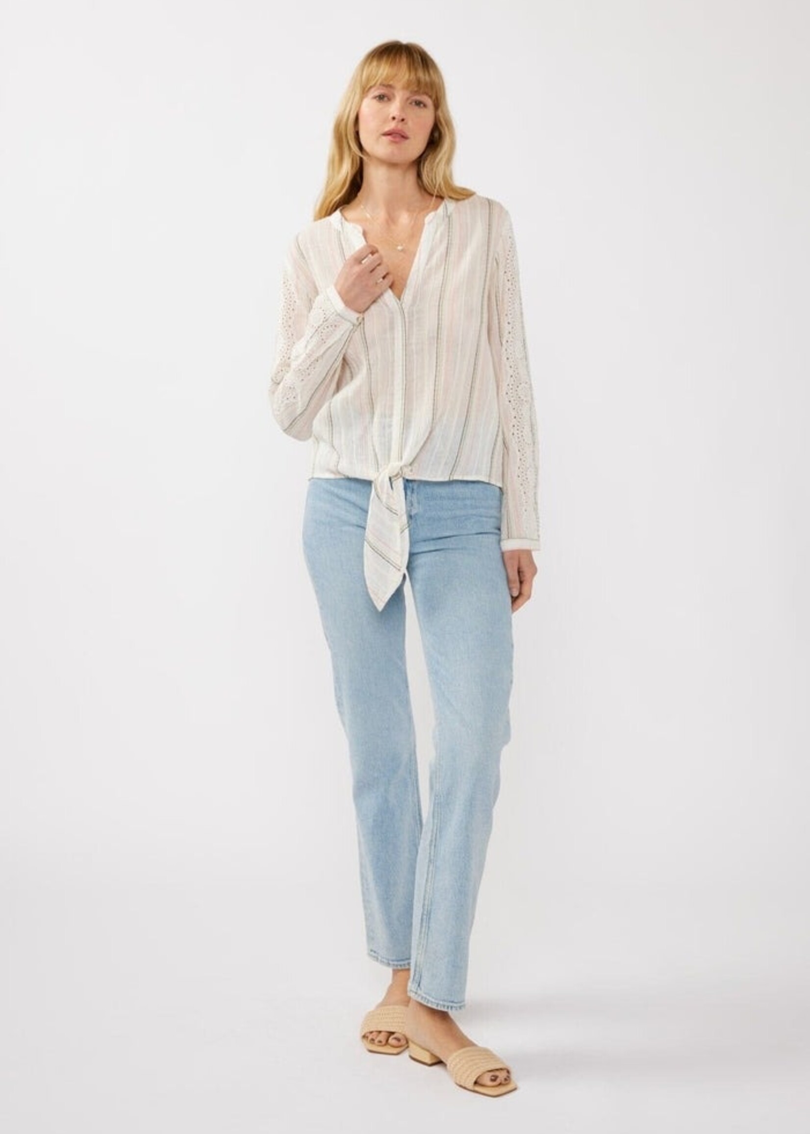 Stripe Tie Front Blouse Coral